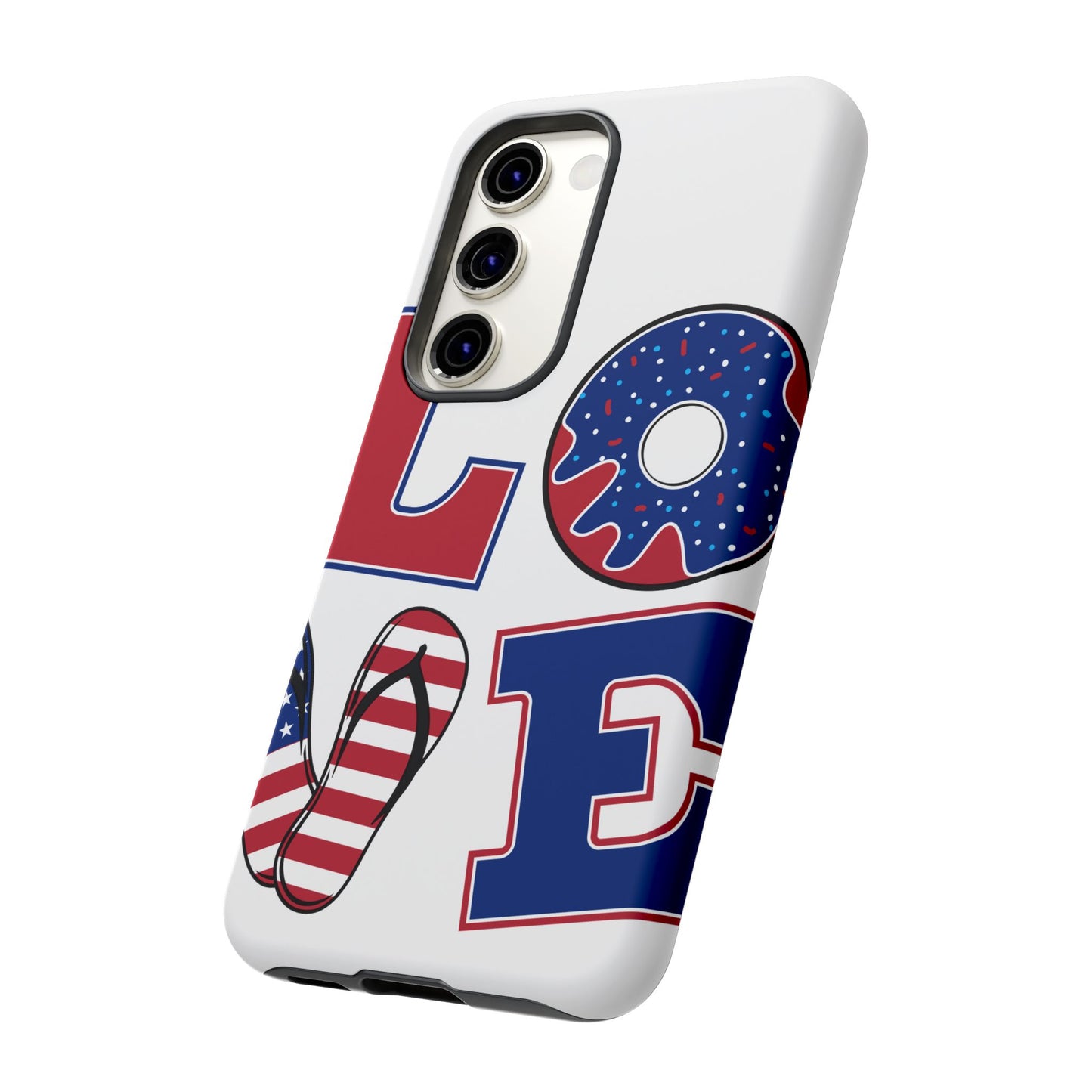 Patriotic "Love" Tough Case – American Flag Flip Flop & Donut Phone Cover