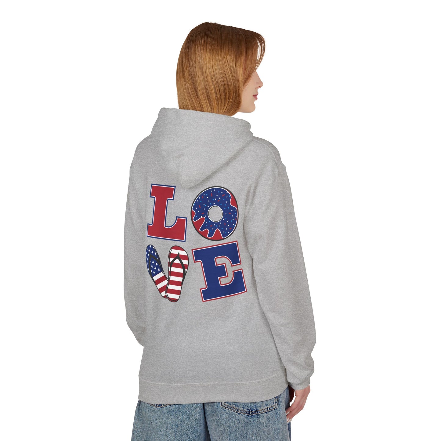 Patriotic 'Merica Peace Sign Hoodie — American Flag LOVE Back Graphic
