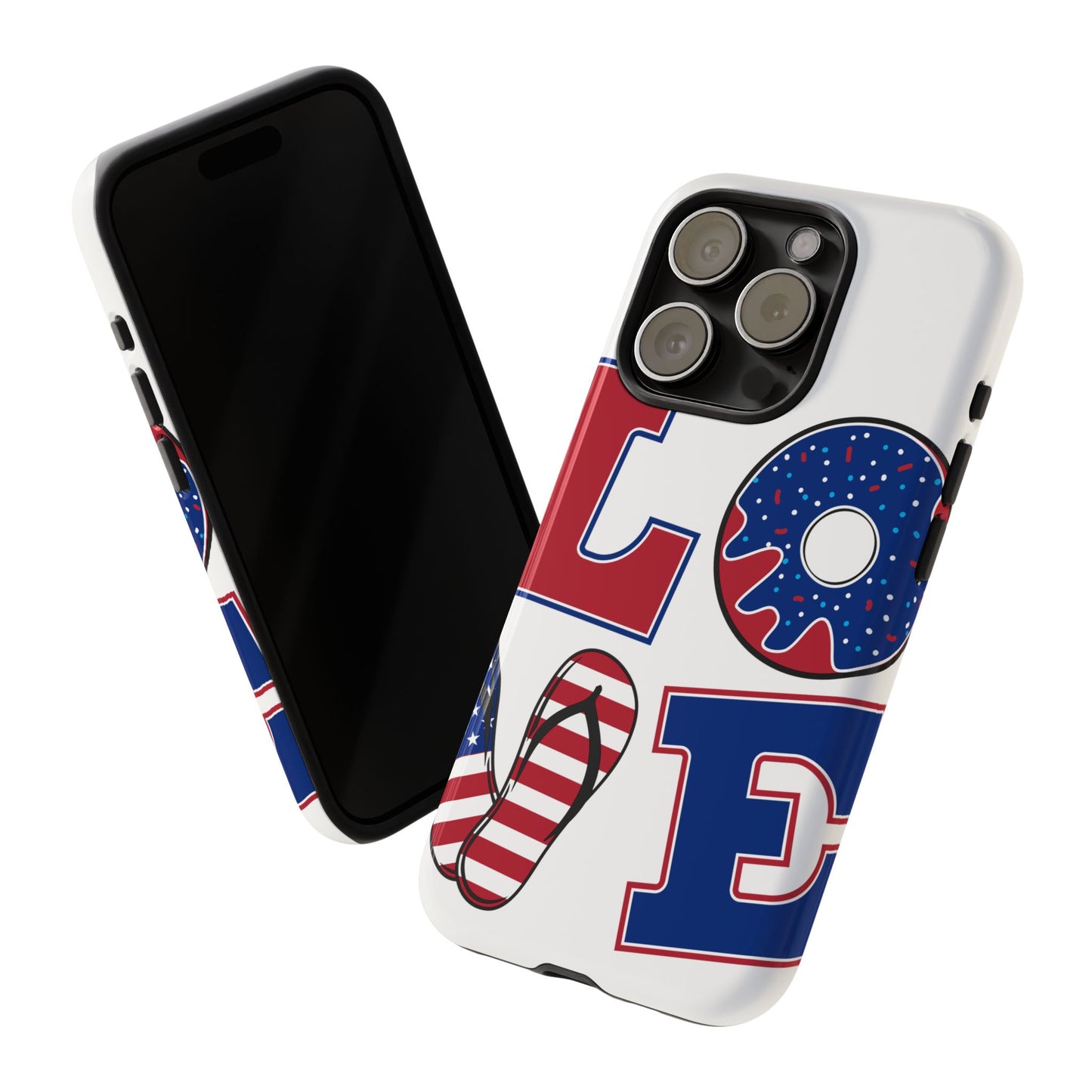 Patriotic "Love" Tough Case – American Flag Flip Flop & Donut Phone Cover
