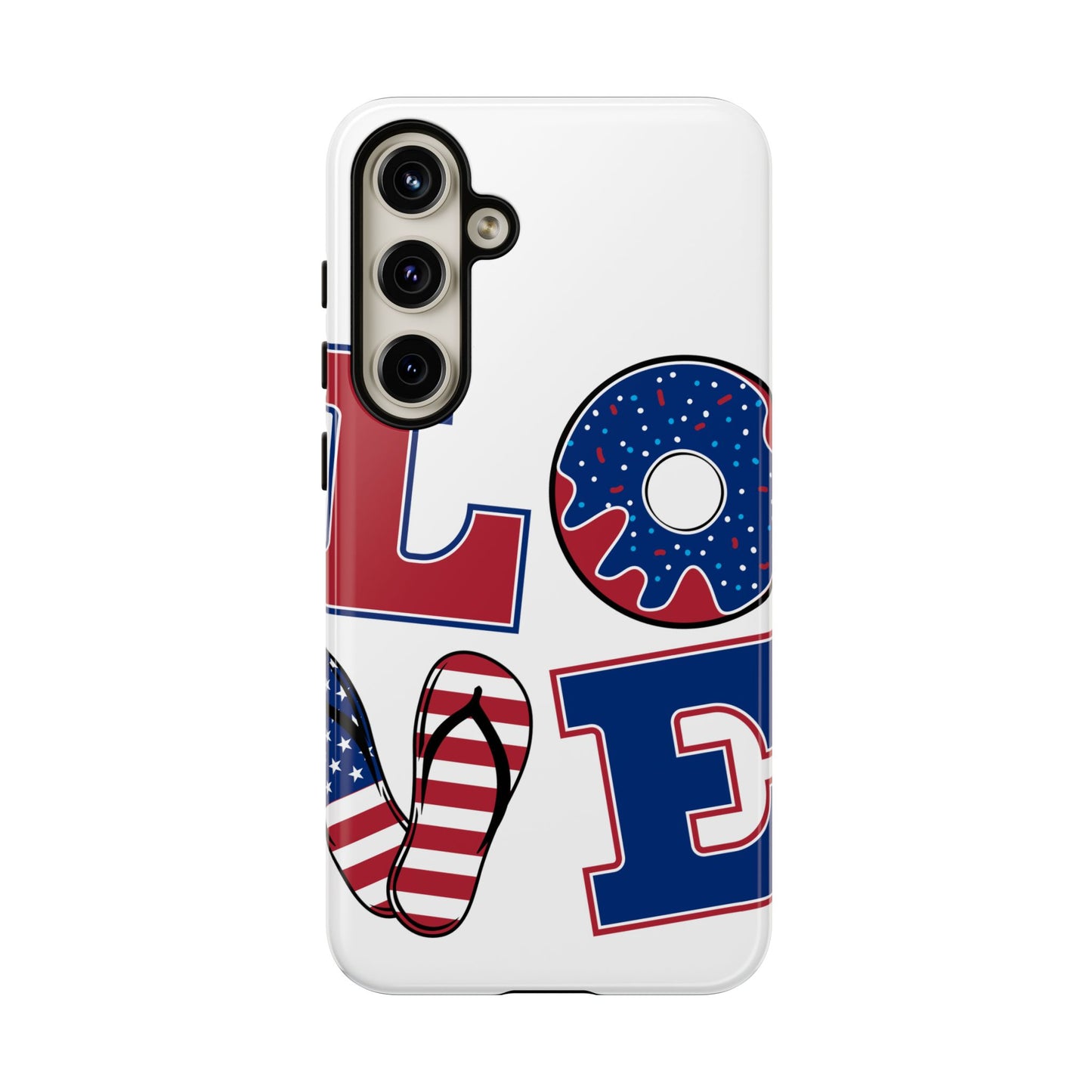 Patriotic "Love" Tough Case – American Flag Flip Flop & Donut Phone Cover