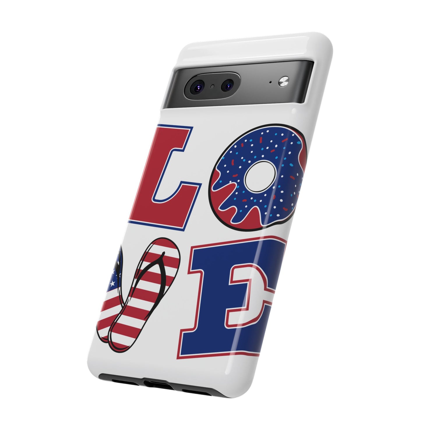 Patriotic "Love" Tough Case – American Flag Flip Flop & Donut Phone Cover