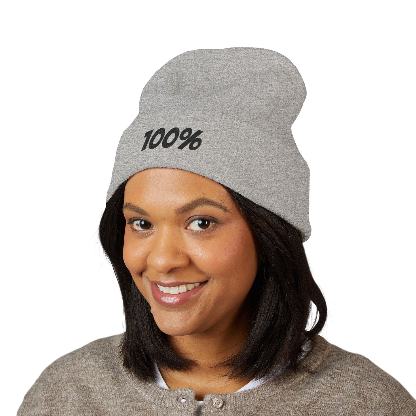 100% Embroidered Cuffed Beanie — Minimal Knit Winter Hat