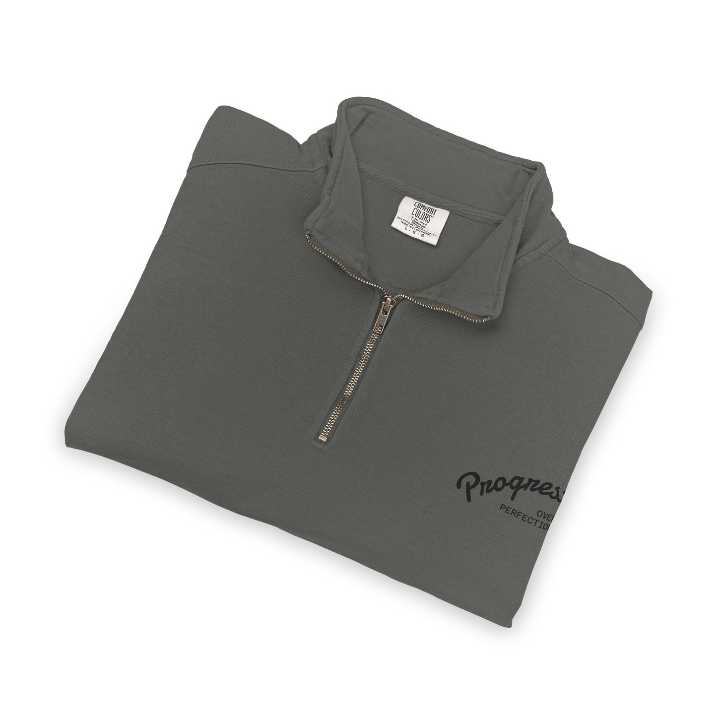 Quarter-Zip Sweatshirt — Minimal 'Progressively' Script Chest Logo
