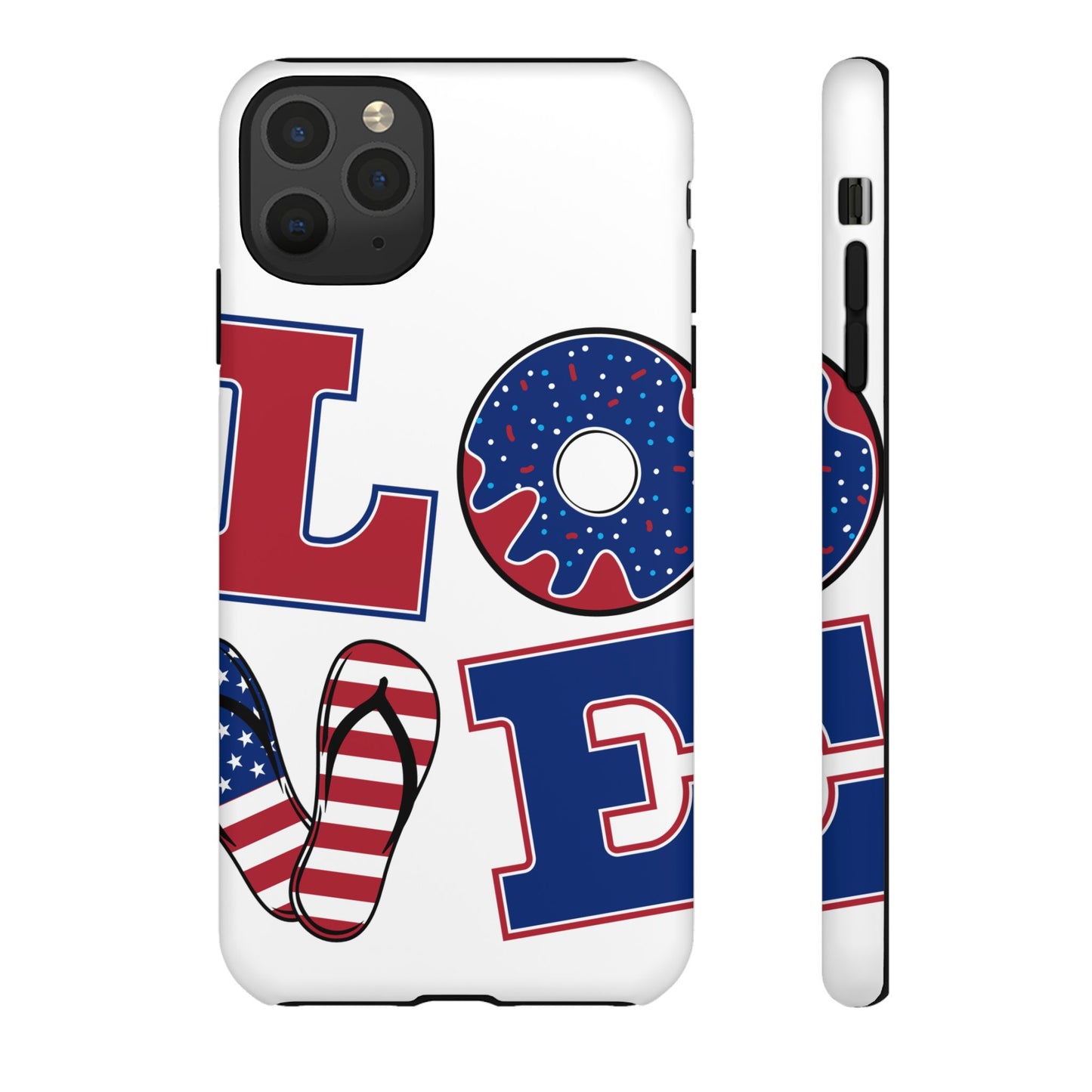 Patriotic "Love" Tough Case – American Flag Flip Flop & Donut Phone Cover