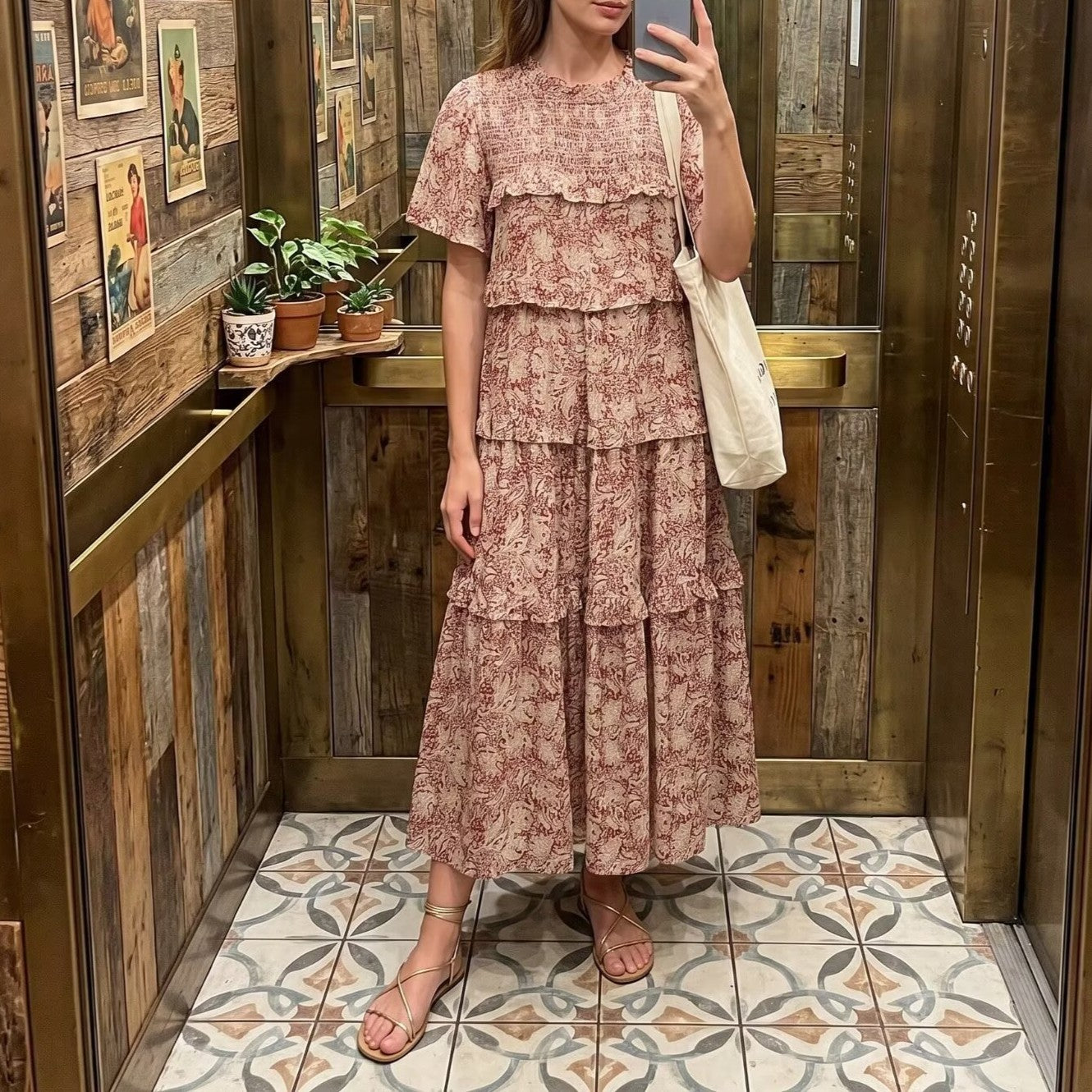 Spring Women Rayon Printed Cake Bohemian Casual Dress