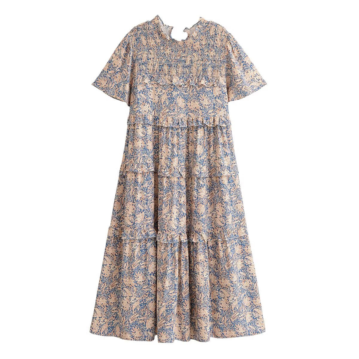 Spring Women Rayon Printed Cake Bohemian Casual Dress