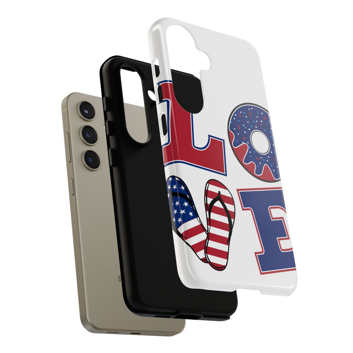 Patriotic "Love" Tough Case – American Flag Flip Flop & Donut Phone Cover