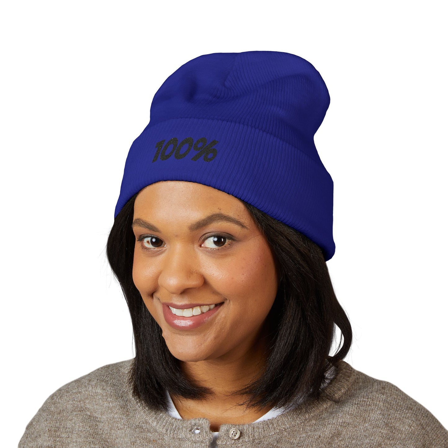 100% Embroidered Cuffed Beanie — Minimal Knit Winter Hat
