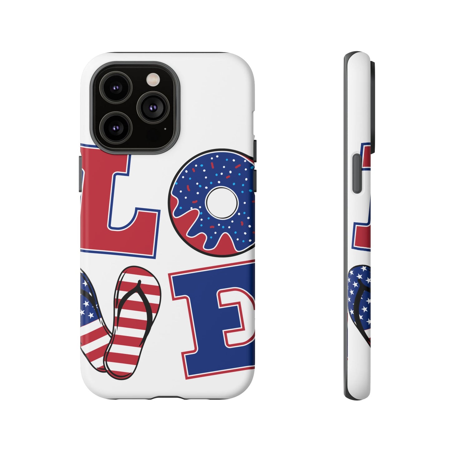 Patriotic "Love" Tough Case – American Flag Flip Flop & Donut Phone Cover