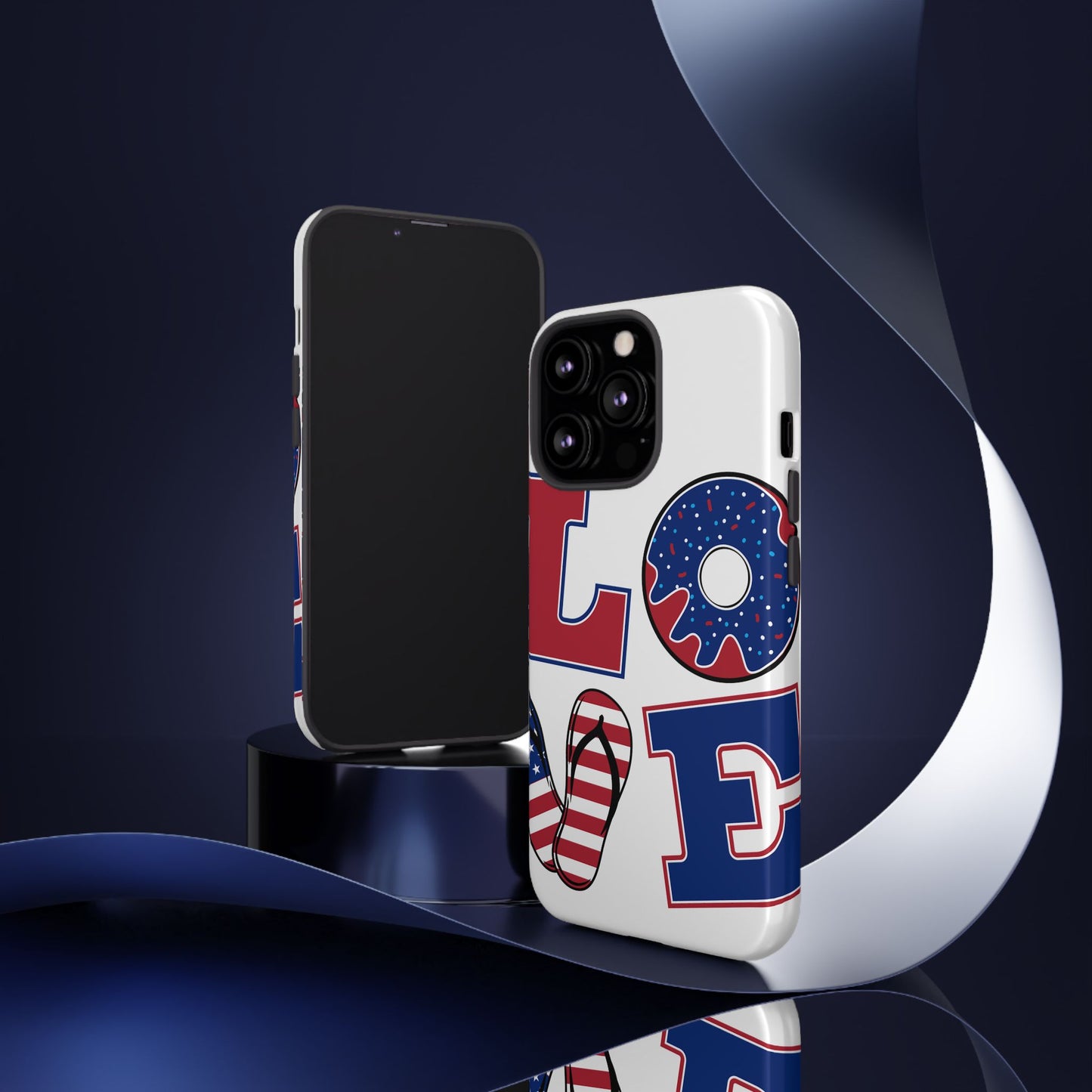 Patriotic "Love" Tough Case – American Flag Flip Flop & Donut Phone Cover