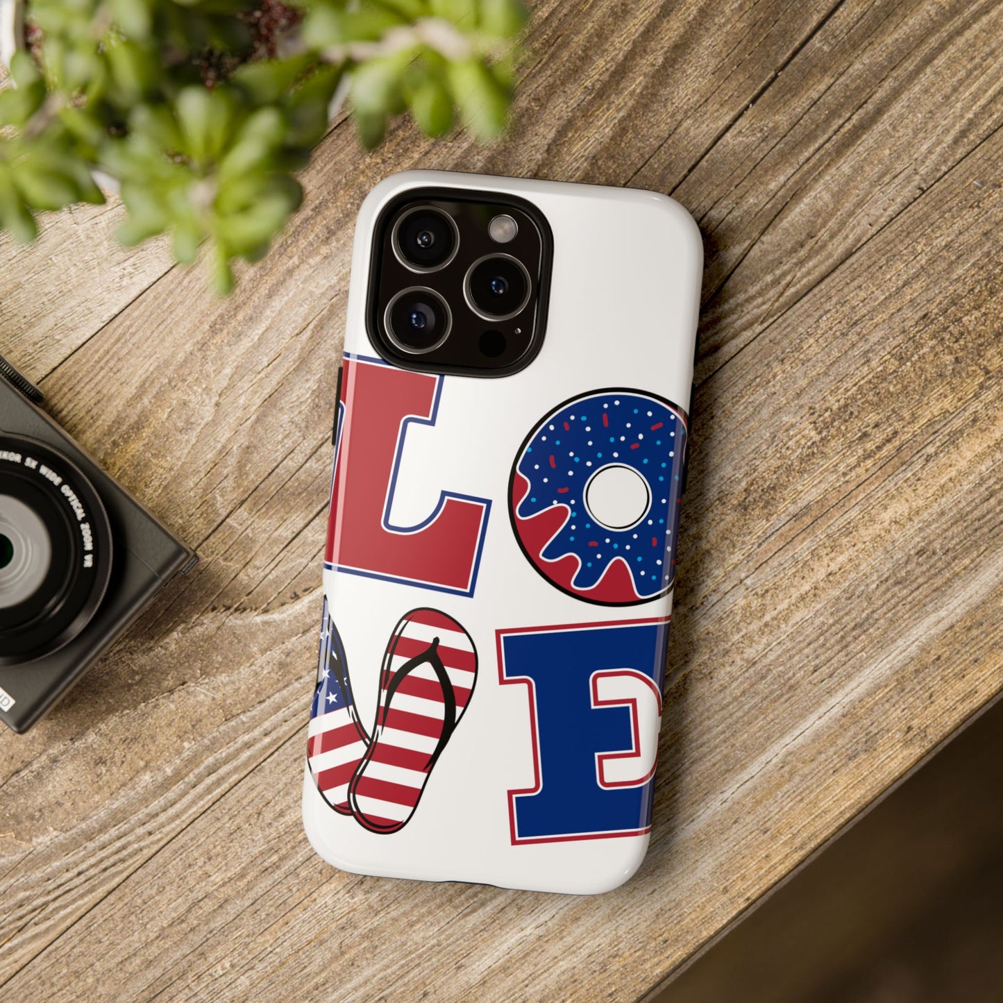 Patriotic "Love" Tough Case – American Flag Flip Flop & Donut Phone Cover