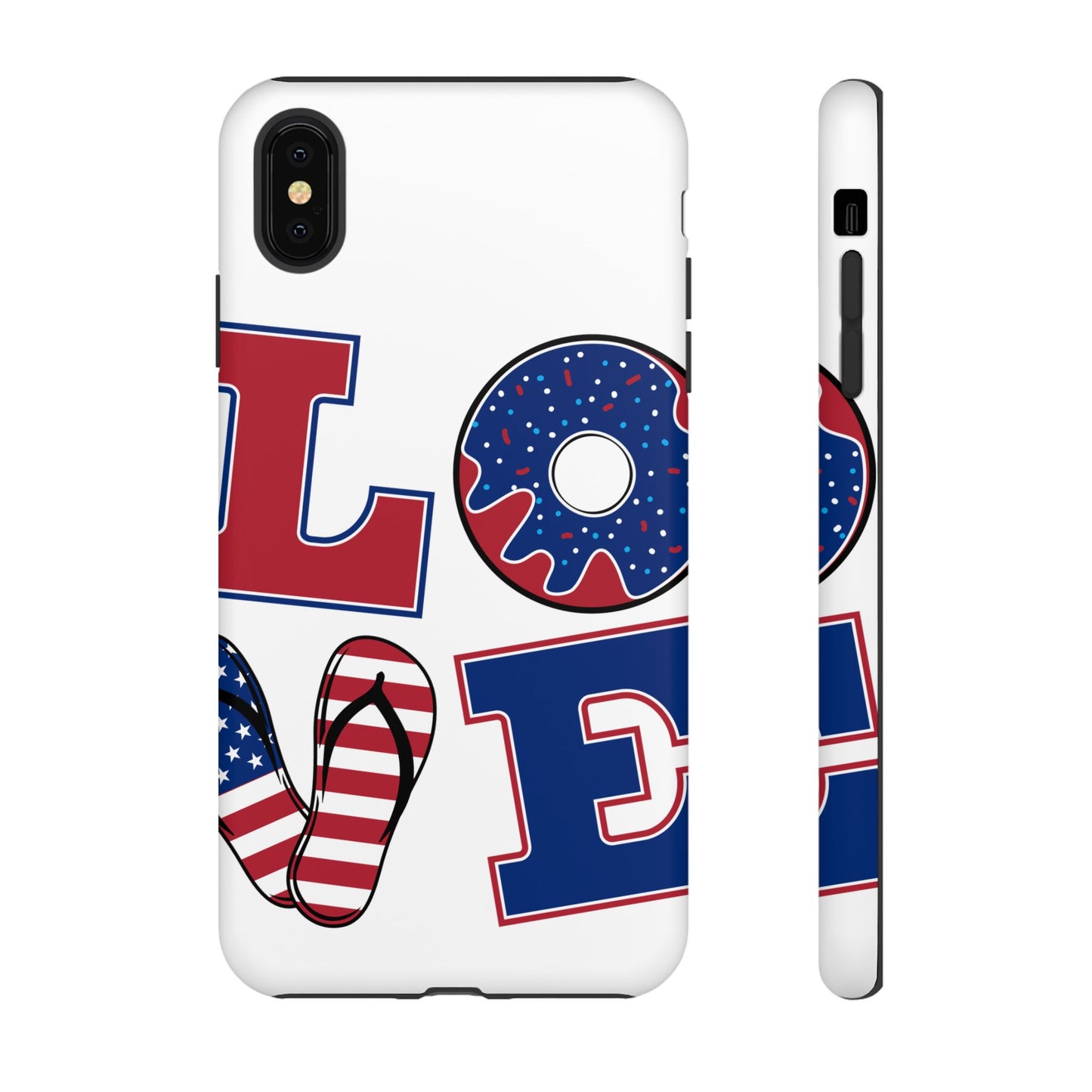 Patriotic "Love" Tough Case – American Flag Flip Flop & Donut Phone Cover