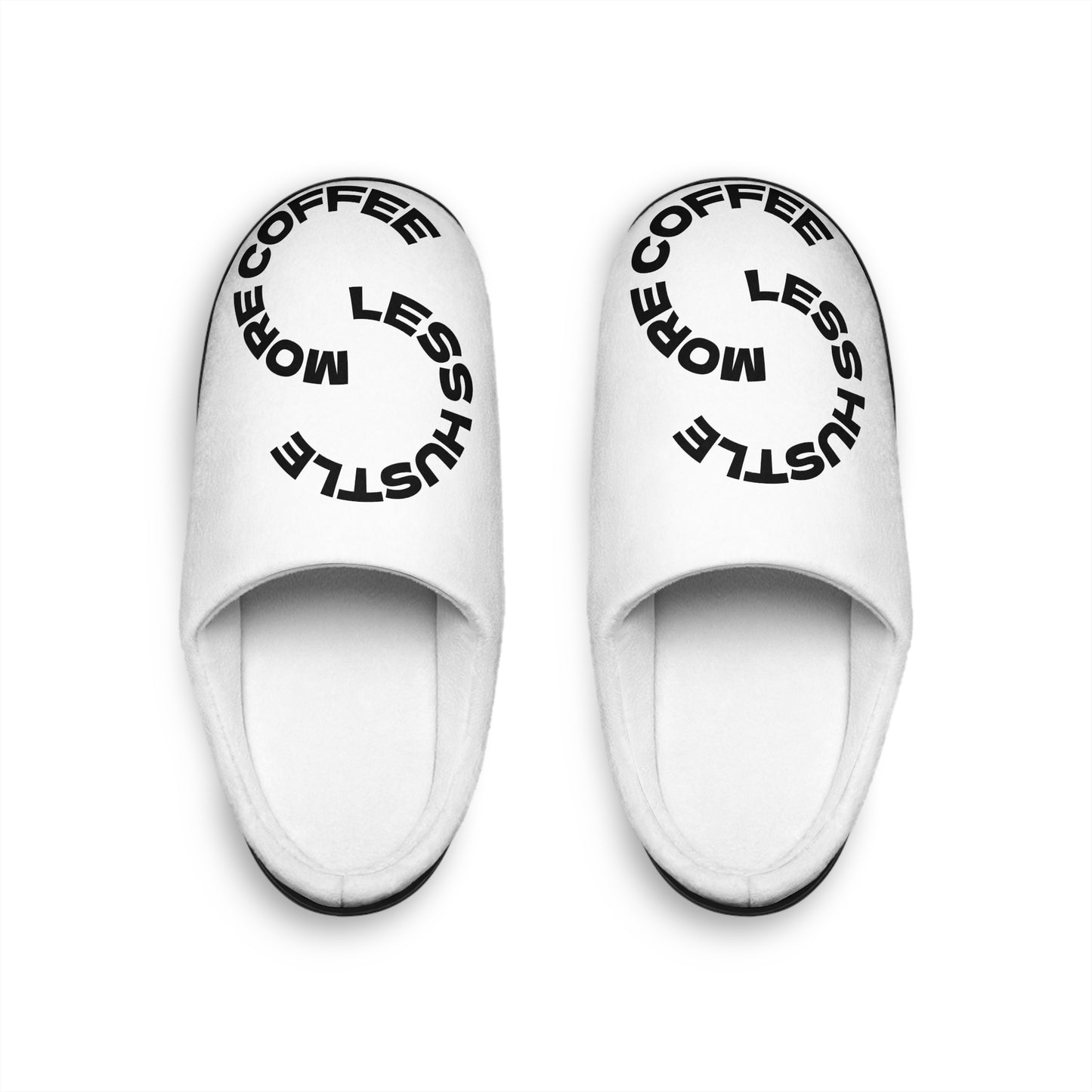 Men's Indoor Slippers — 'Less Hug, More Coffee' Minimalist Black & White Cozy Slides