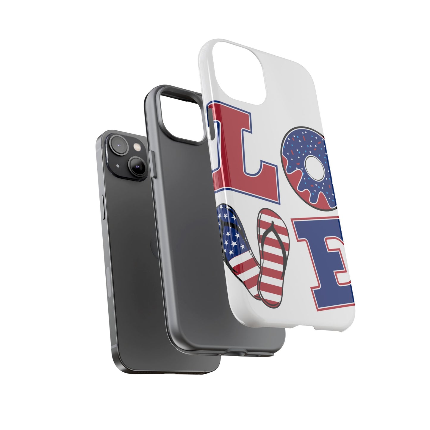 Patriotic "Love" Tough Case – American Flag Flip Flop & Donut Phone Cover