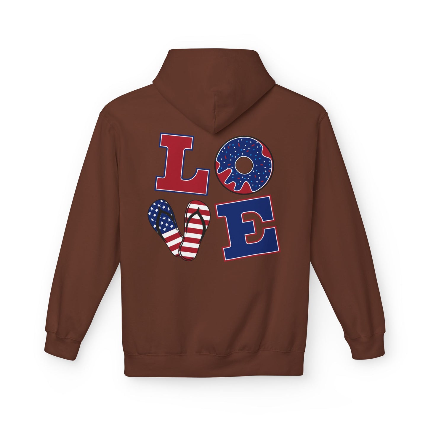 Patriotic 'Merica Peace Sign Hoodie — American Flag LOVE Back Graphic