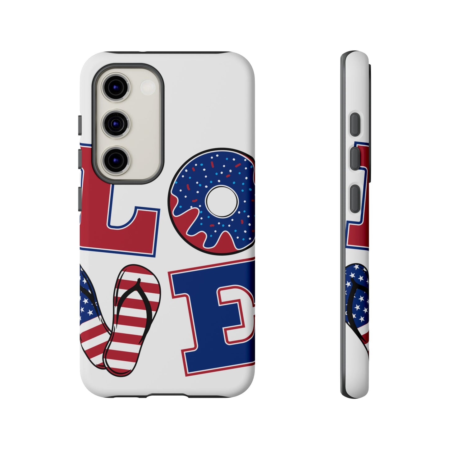 Patriotic "Love" Tough Case – American Flag Flip Flop & Donut Phone Cover