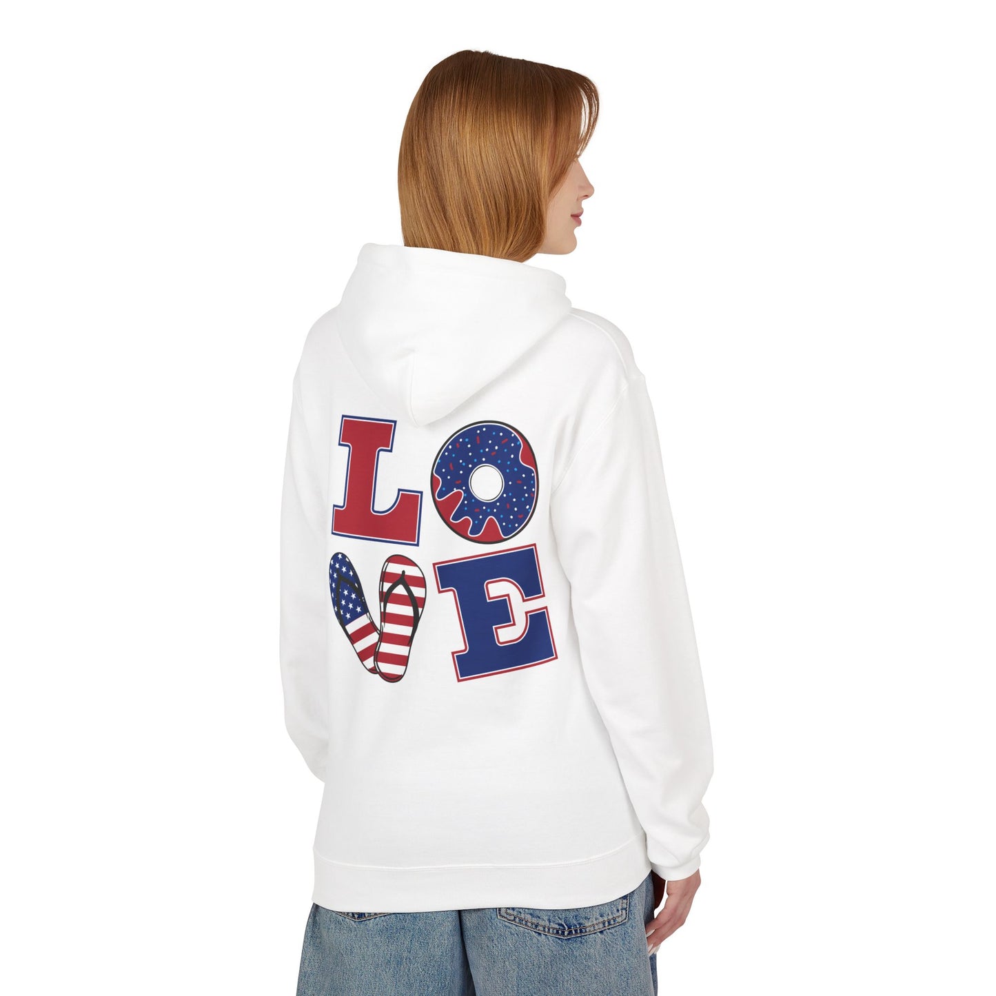 Patriotic 'Merica Peace Sign Hoodie — American Flag LOVE Back Graphic