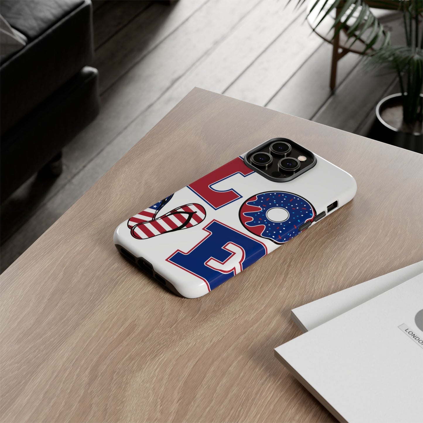 Patriotic "Love" Tough Case – American Flag Flip Flop & Donut Phone Cover