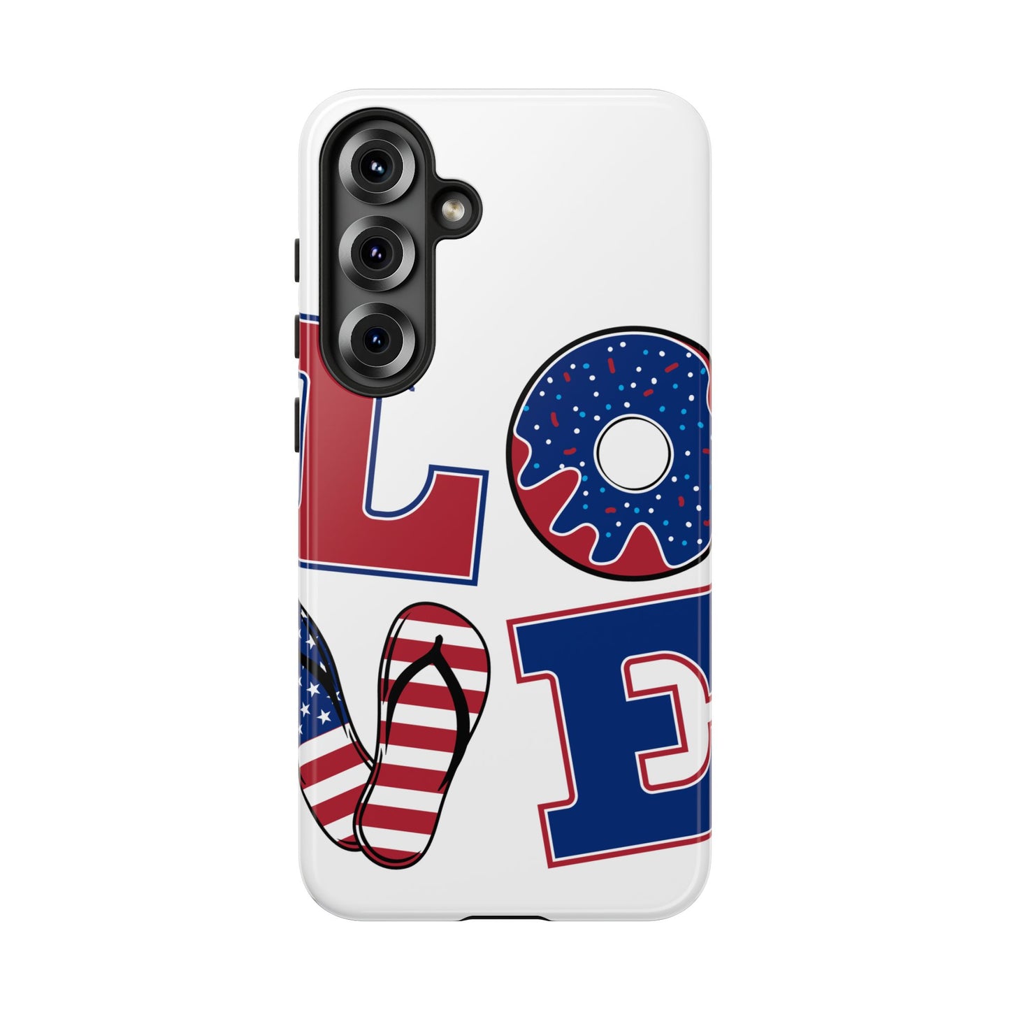 Patriotic "Love" Tough Case – American Flag Flip Flop & Donut Phone Cover