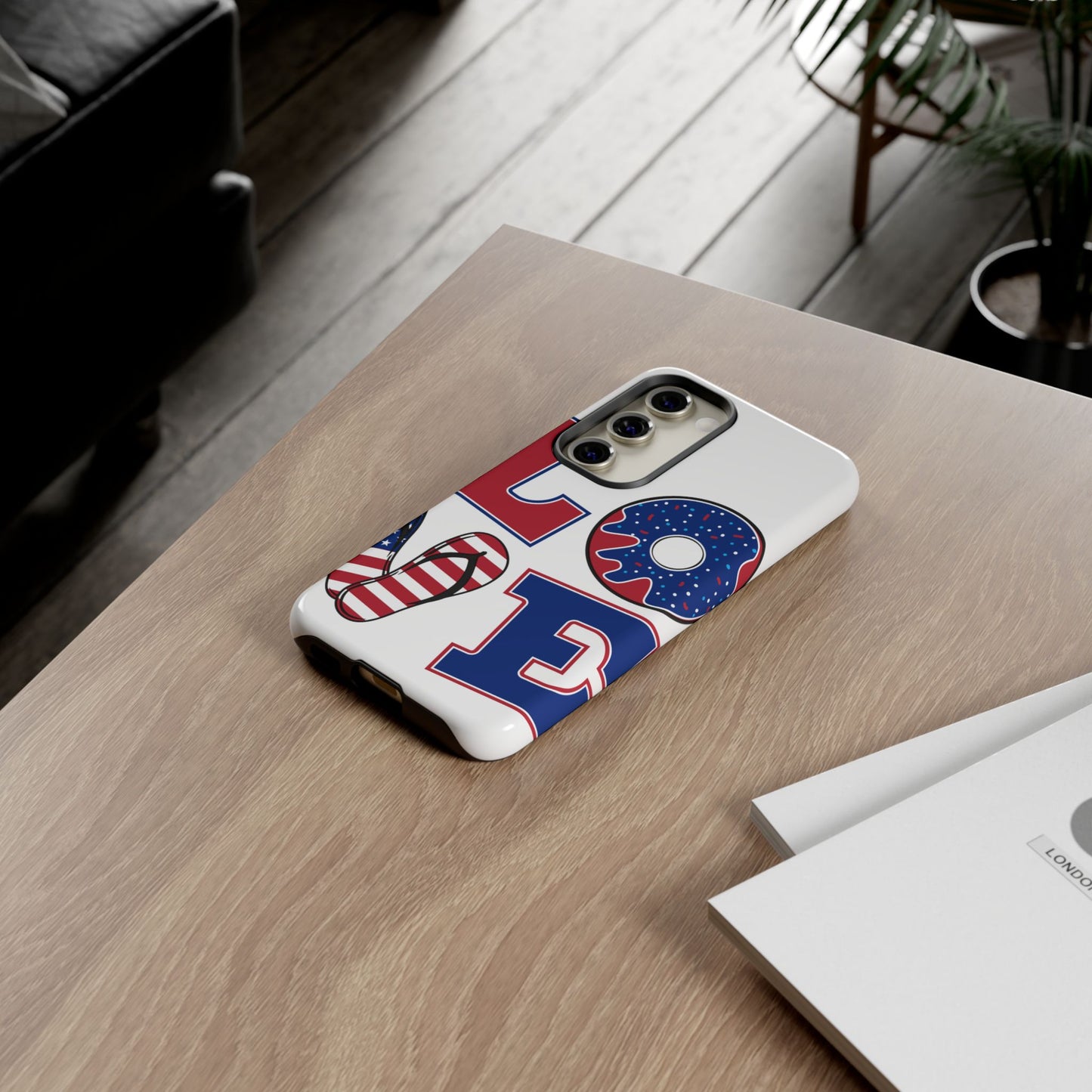 Patriotic "Love" Tough Case – American Flag Flip Flop & Donut Phone Cover