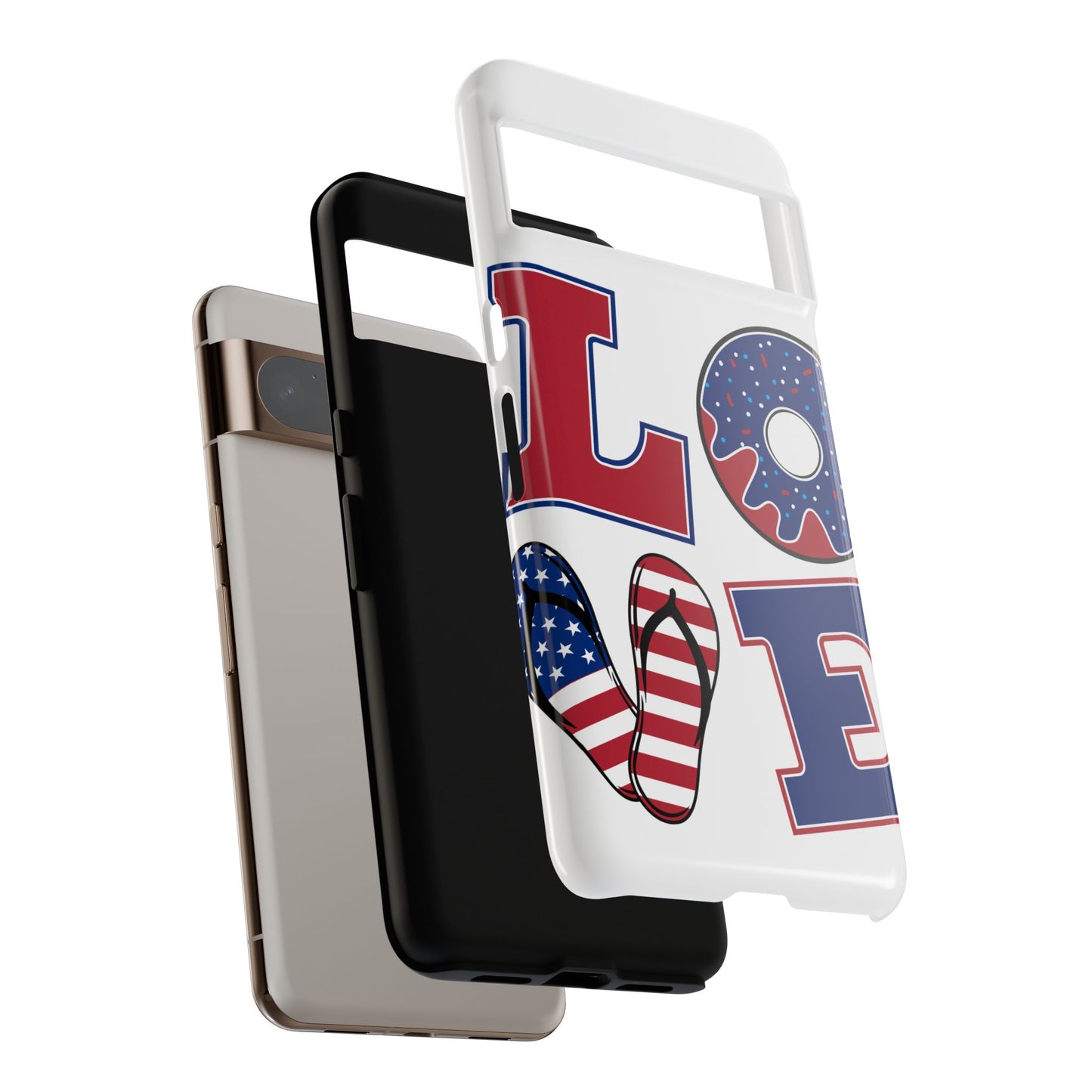 Patriotic "Love" Tough Case – American Flag Flip Flop & Donut Phone Cover