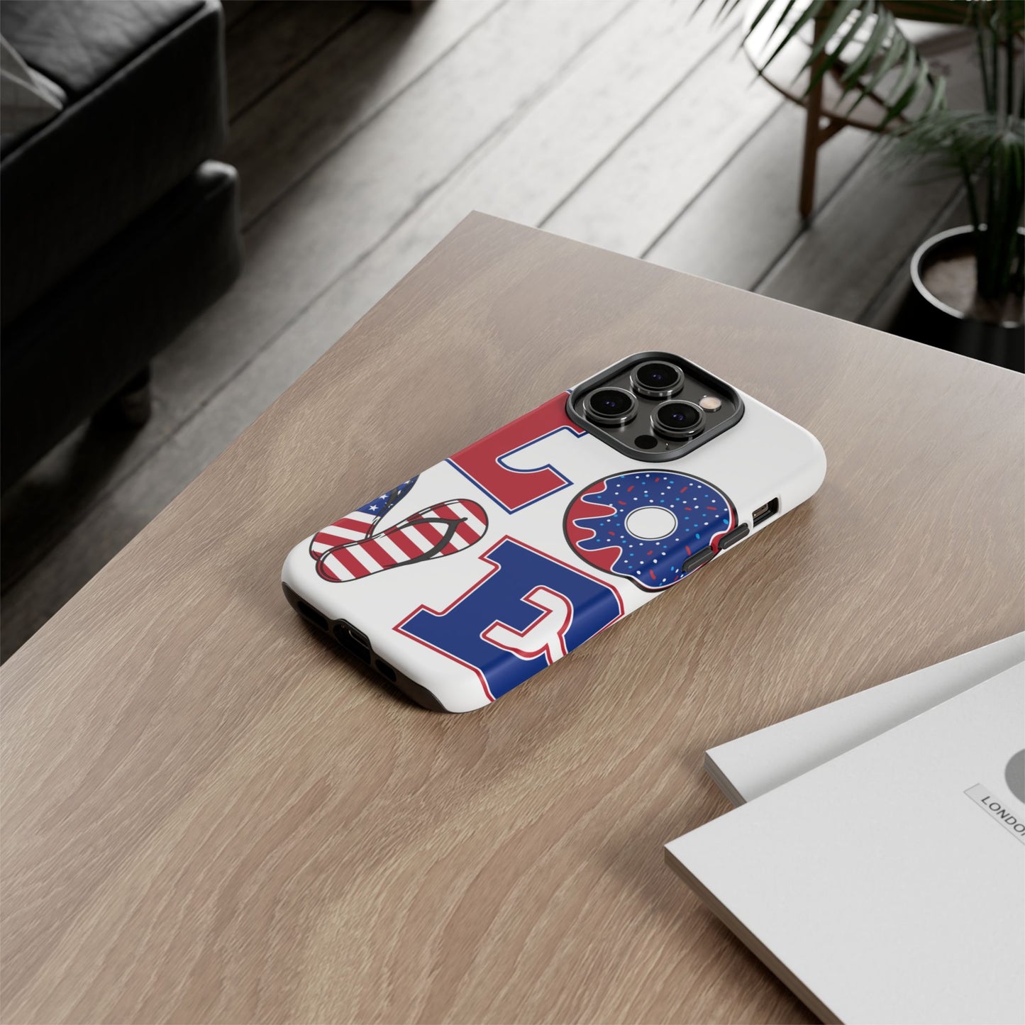 Patriotic "Love" Tough Case – American Flag Flip Flop & Donut Phone Cover