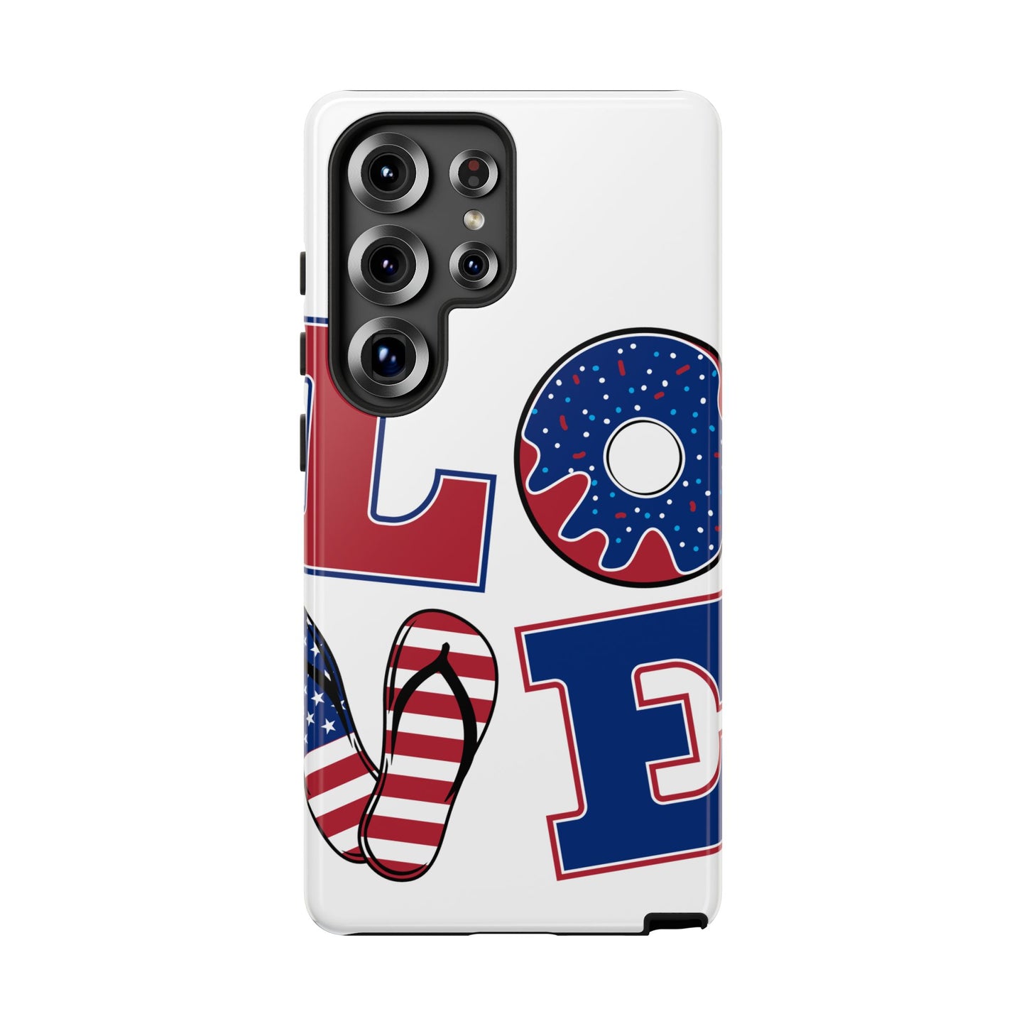 Patriotic "Love" Tough Case – American Flag Flip Flop & Donut Phone Cover