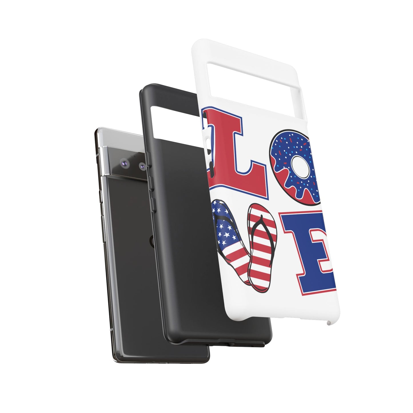 Patriotic "Love" Tough Case – American Flag Flip Flop & Donut Phone Cover