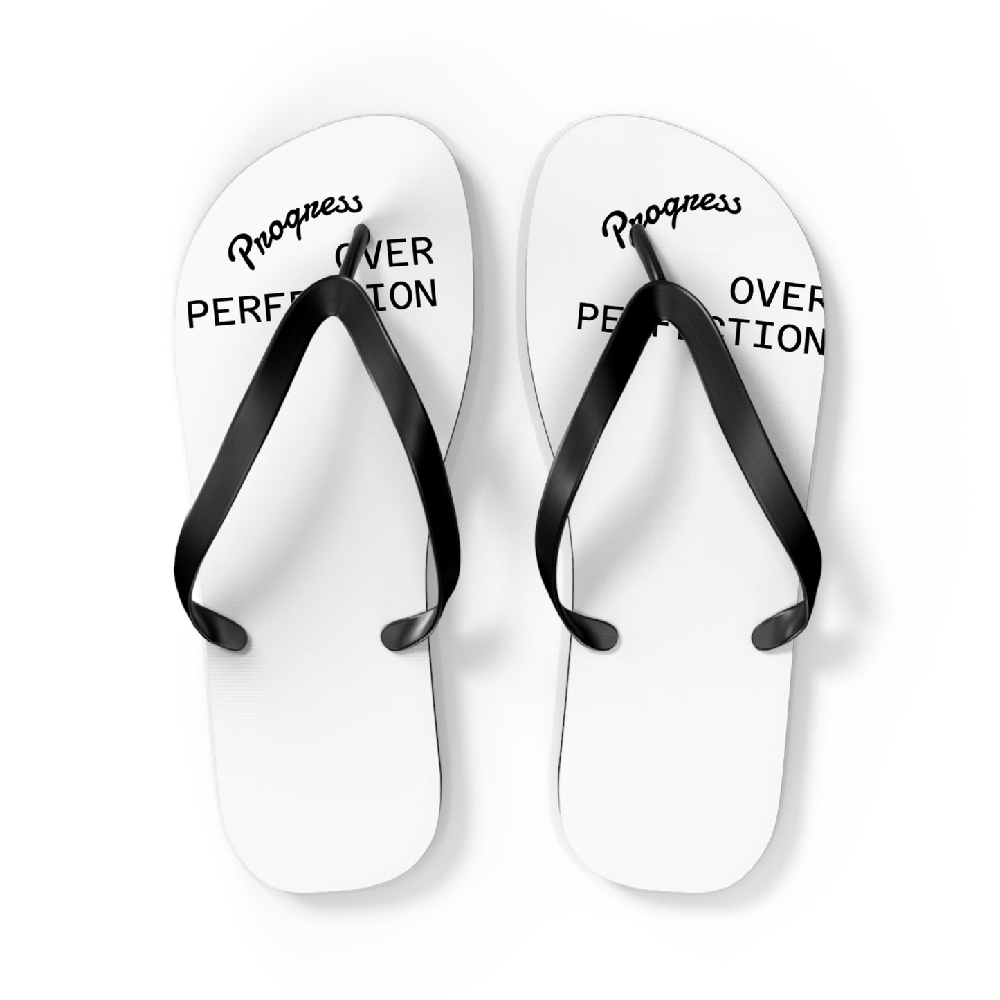 Flip Flops – “Progress Over Perfection” Beach Sandals – Inspirational Summer Footwear