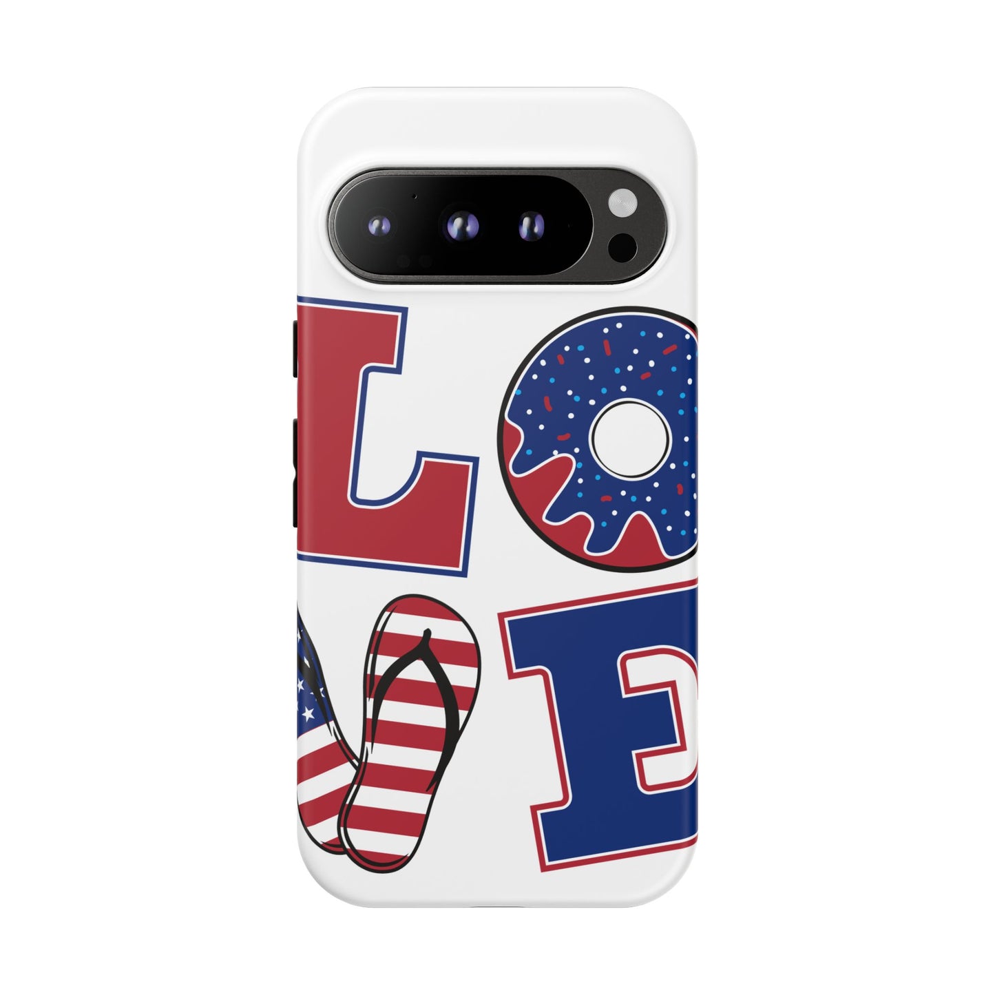 Patriotic "Love" Tough Case – American Flag Flip Flop & Donut Phone Cover