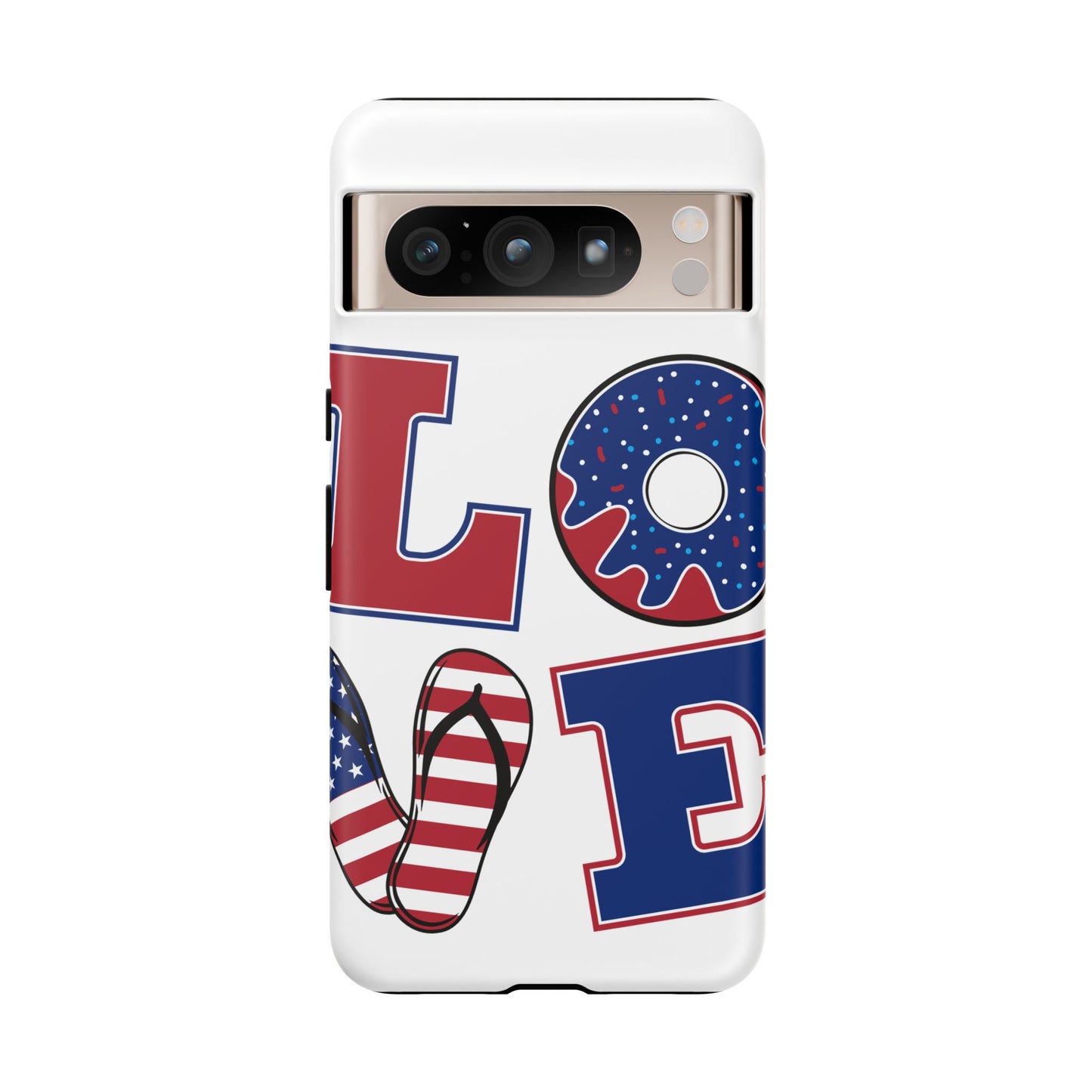 Patriotic "Love" Tough Case – American Flag Flip Flop & Donut Phone Cover