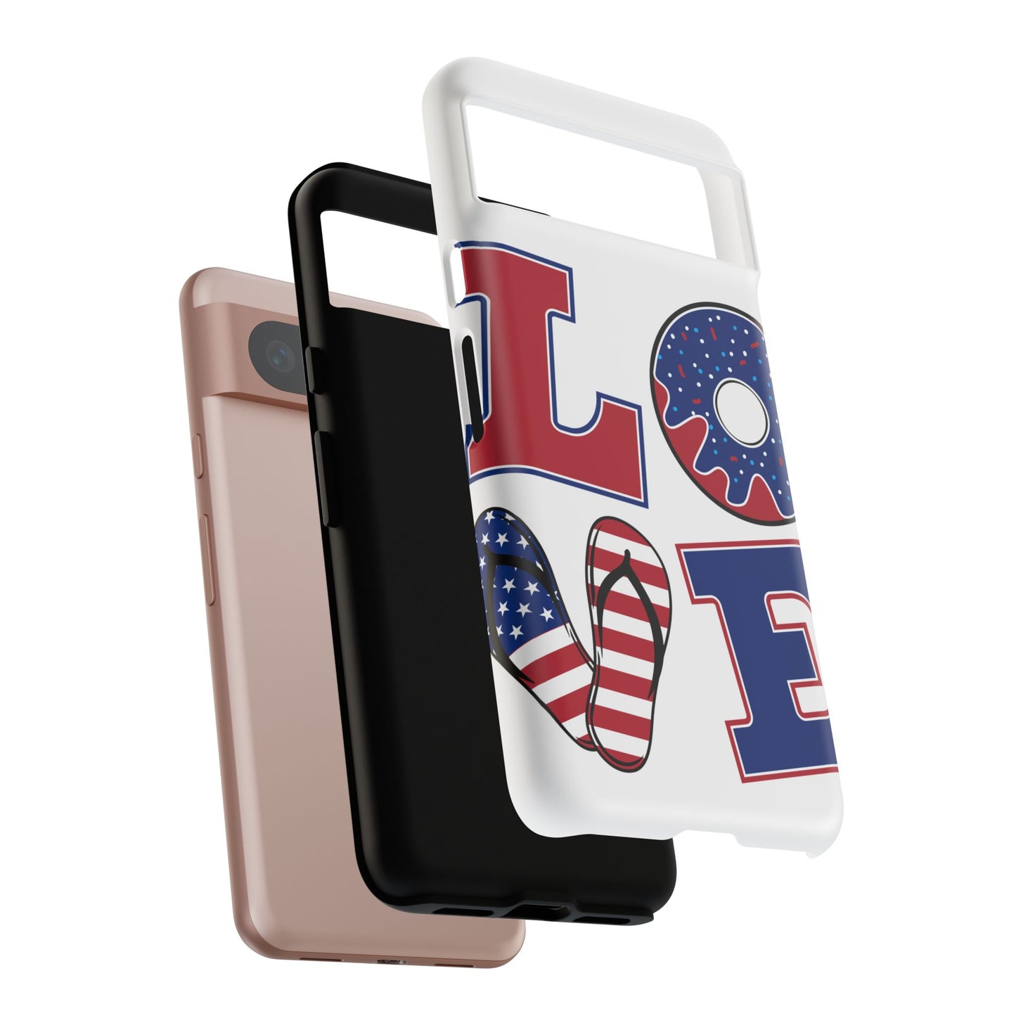 Patriotic "Love" Tough Case – American Flag Flip Flop & Donut Phone Cover