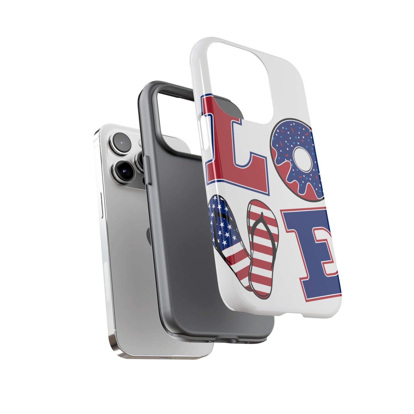 Patriotic "Love" Tough Case – American Flag Flip Flop & Donut Phone Cover