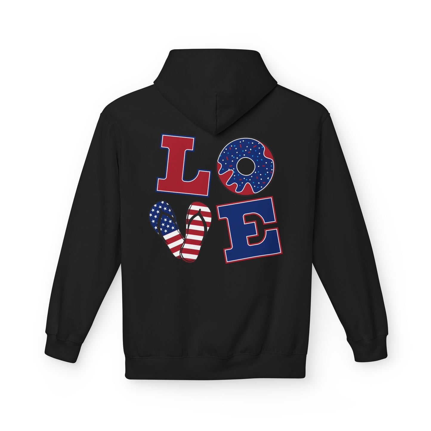 Patriotic 'Merica Peace Sign Hoodie — American Flag LOVE Back Graphic