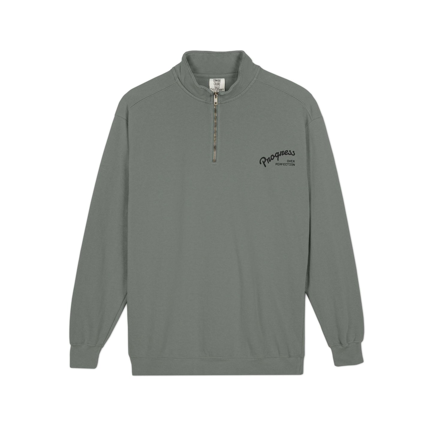 Quarter-Zip Sweatshirt — Minimal 'Progressively' Script Chest Logo