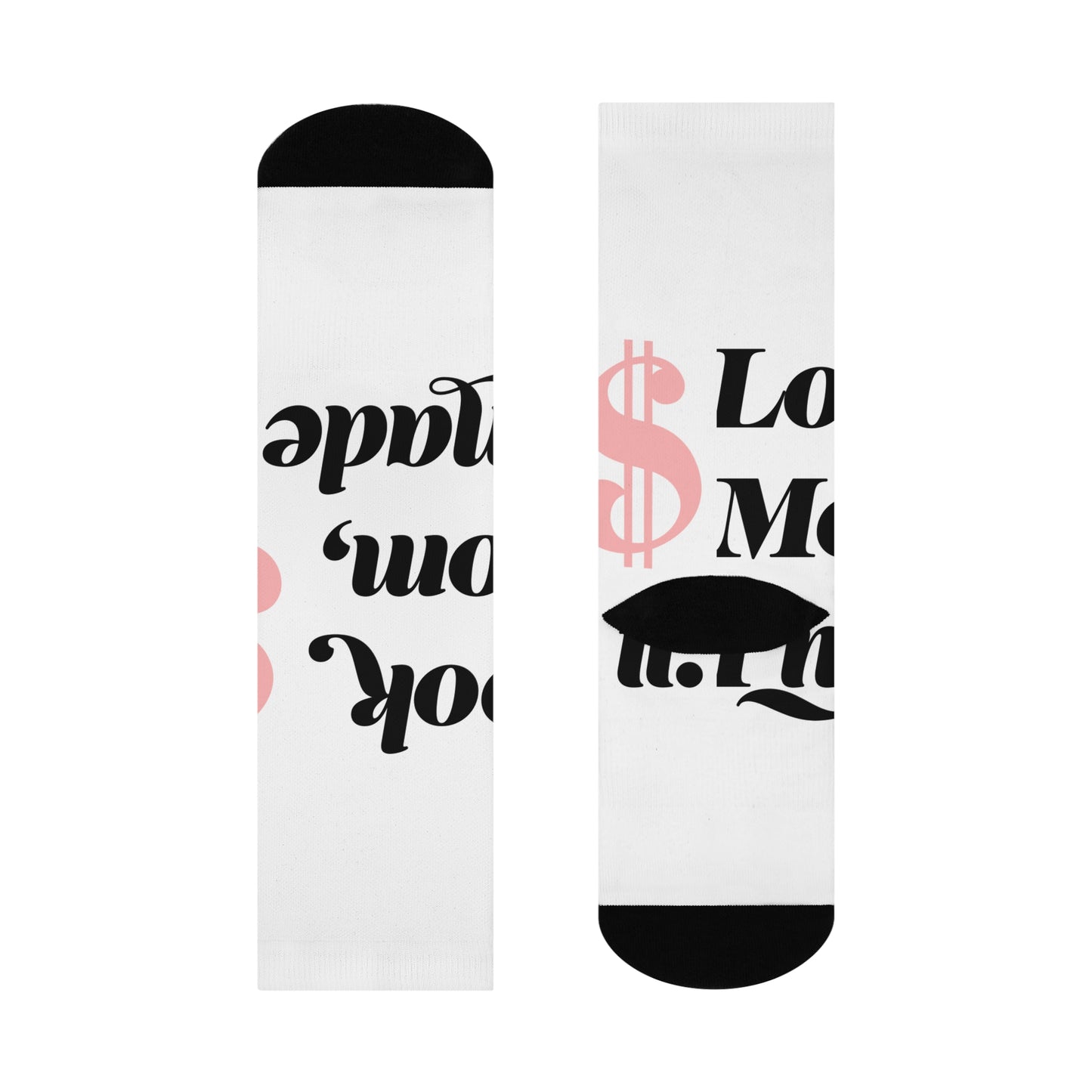 Cushioned Crew Socks — 'Cook, Mom, Made Me' Graphic Socks with Pink Dollar Accent