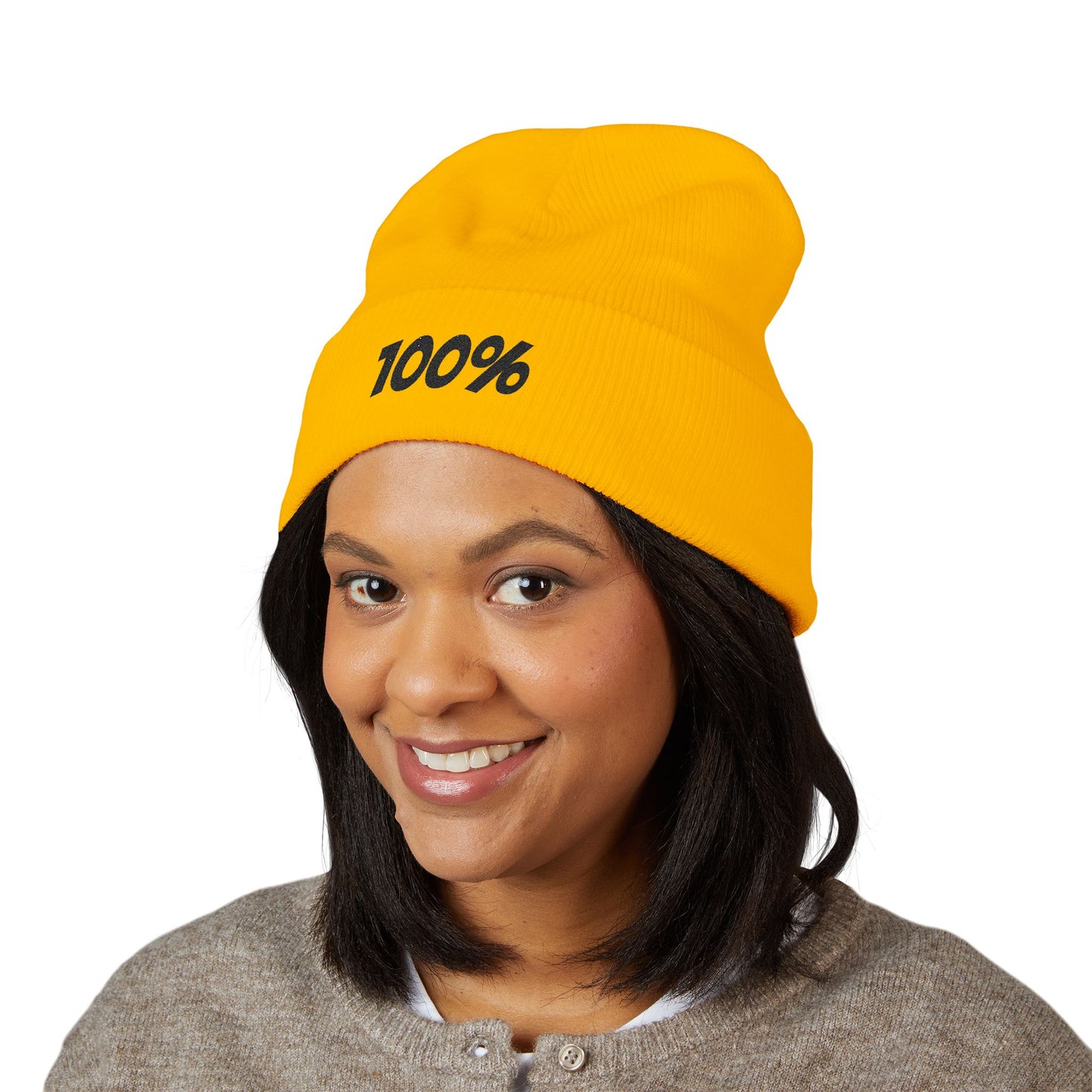 100% Embroidered Cuffed Beanie — Minimal Knit Winter Hat