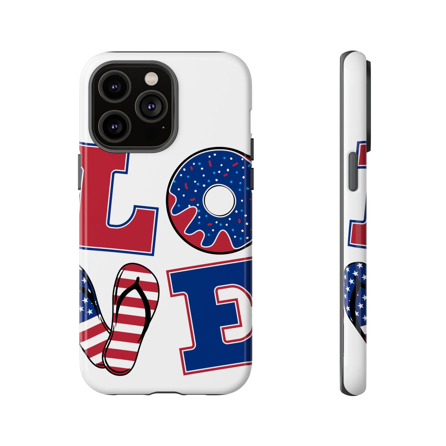 Patriotic "Love" Tough Case – American Flag Flip Flop & Donut Phone Cover