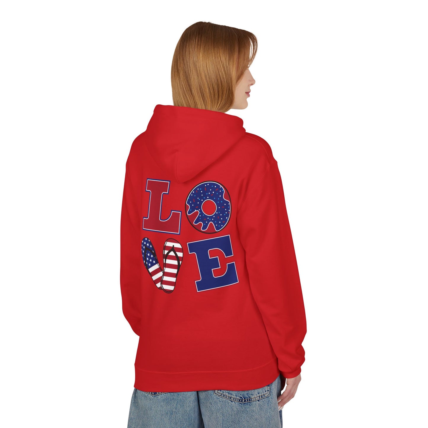 Patriotic 'Merica Peace Sign Hoodie — American Flag LOVE Back Graphic