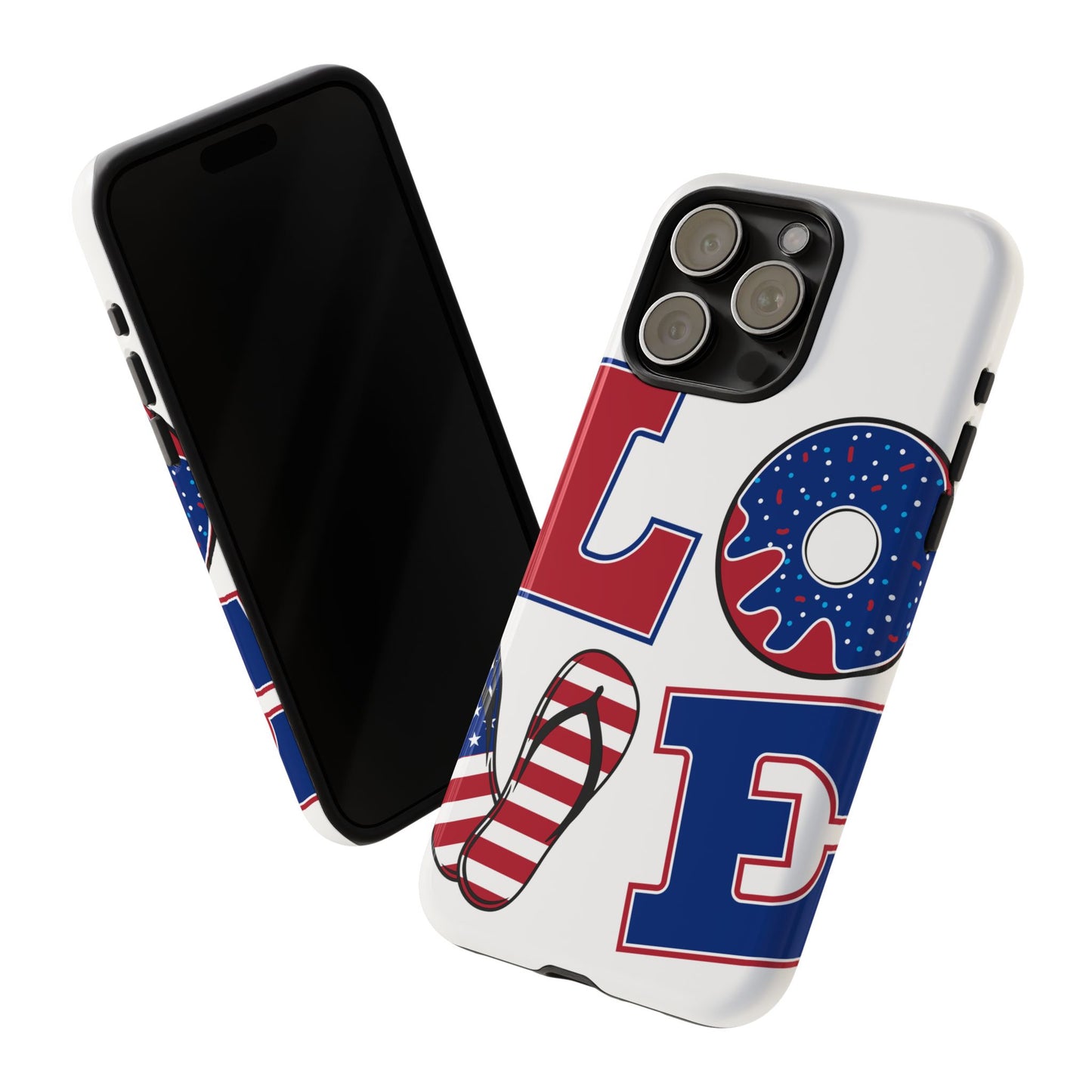 Patriotic "Love" Tough Case – American Flag Flip Flop & Donut Phone Cover