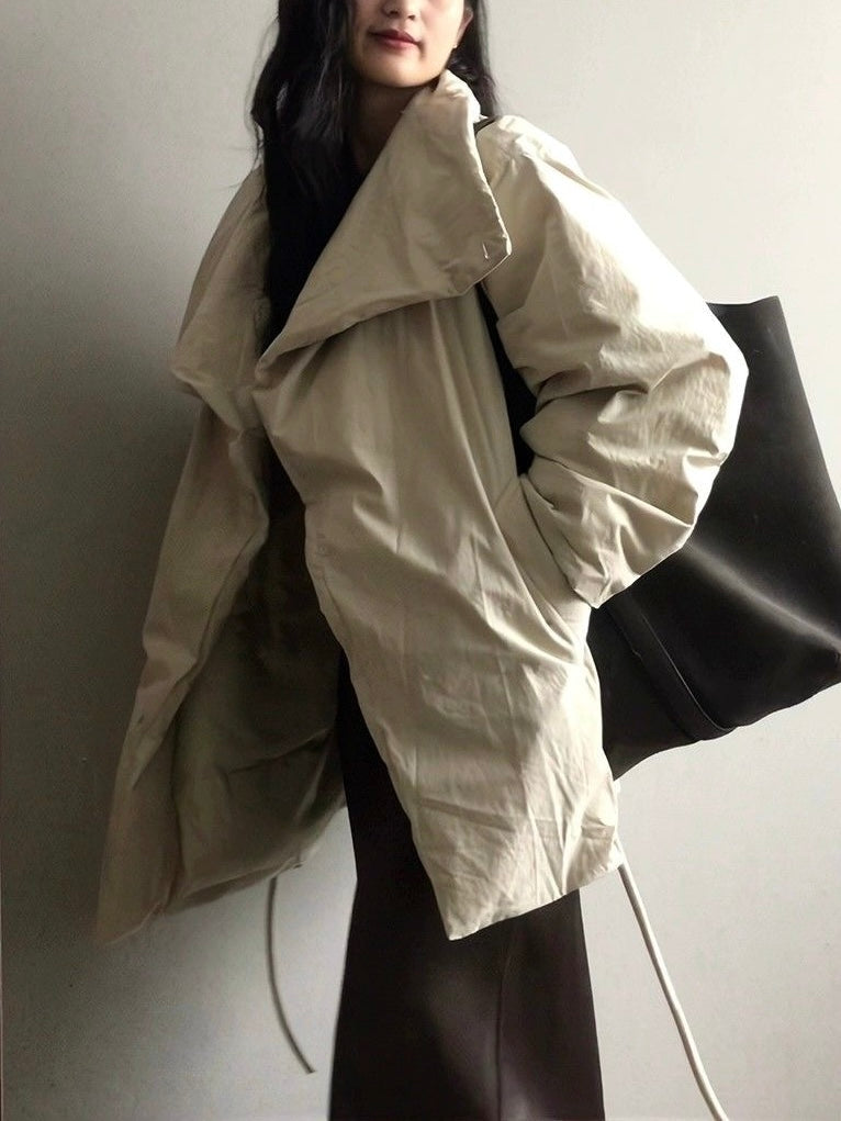 Waist-Hugging Stand-Up Collar Thickened Puffer Jacket - Fitted Silhouette
