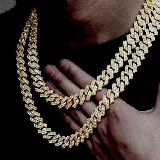 14mm Diamond-Encrusted Rhombus Necklace For Men