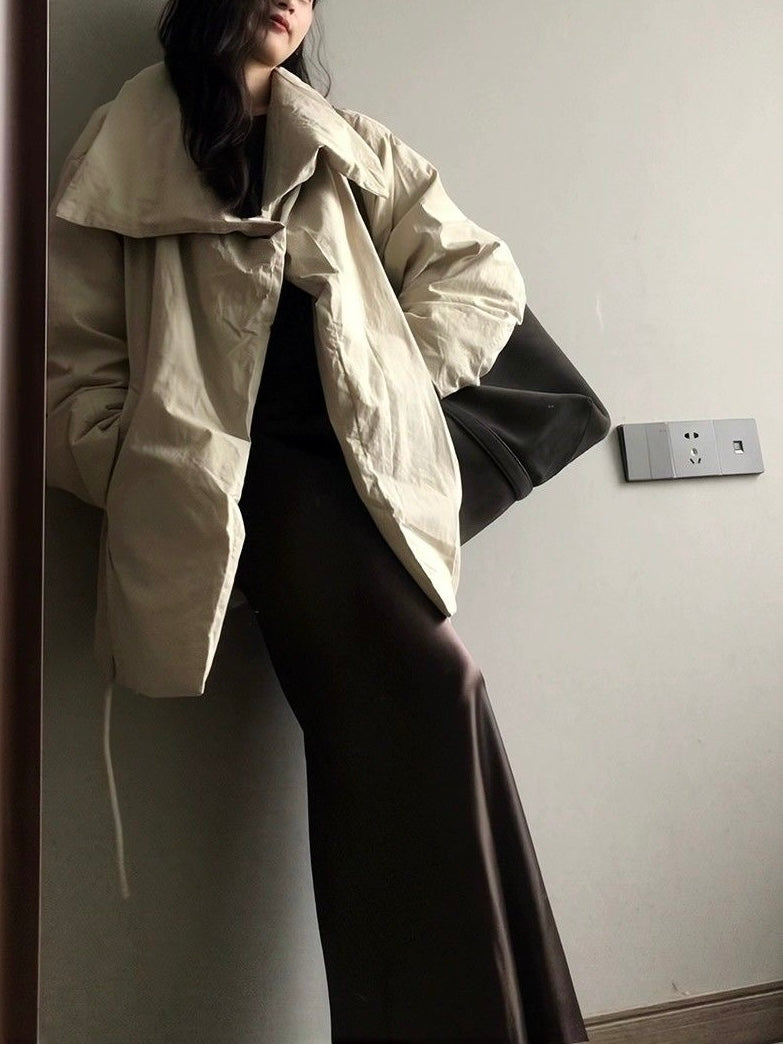 Waist-Hugging Stand-Up Collar Thickened Puffer Jacket - Fitted Silhouette