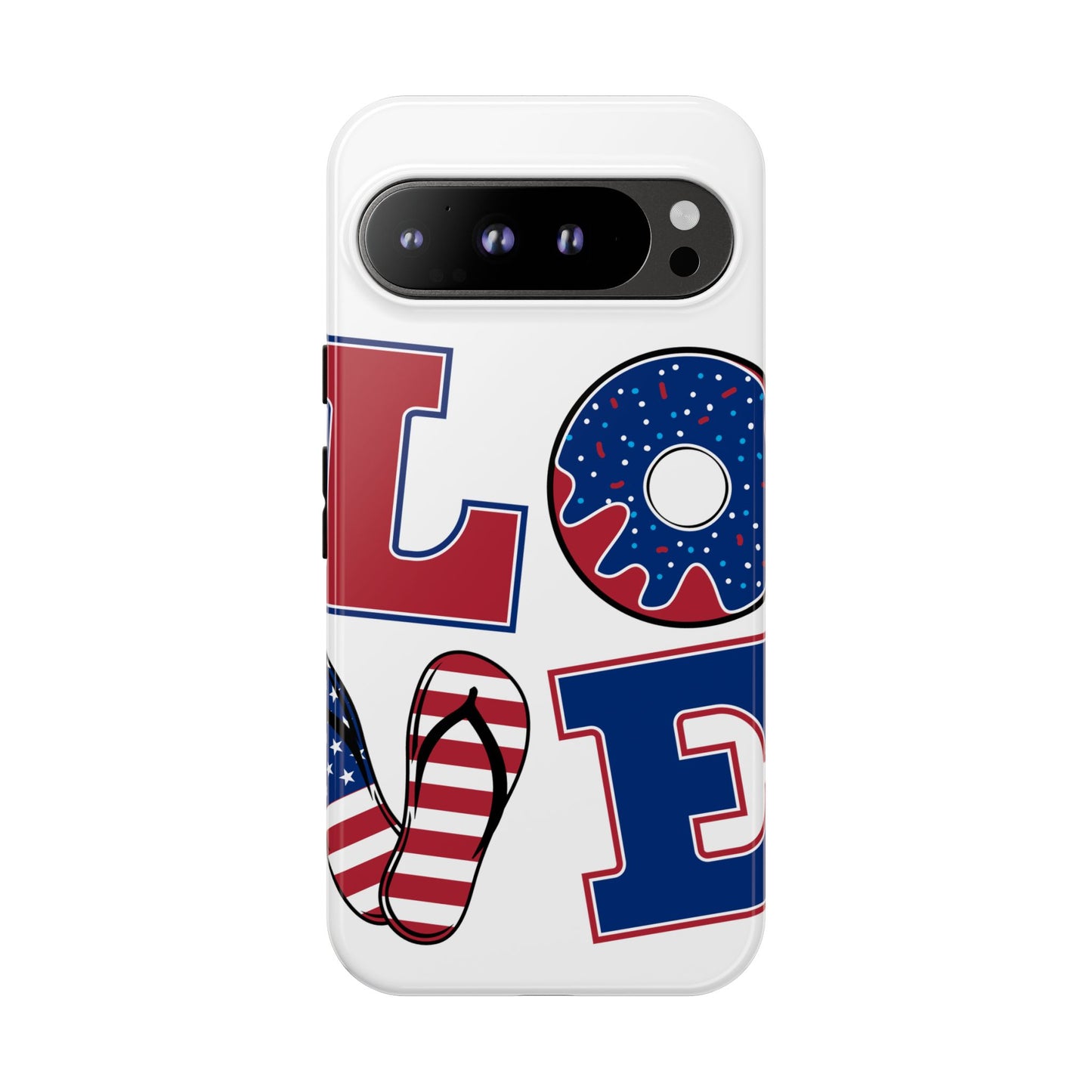 Patriotic "Love" Tough Case – American Flag Flip Flop & Donut Phone Cover