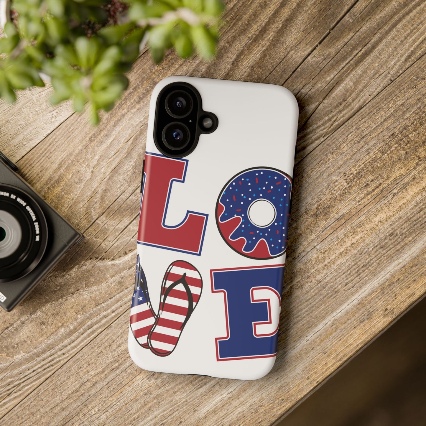 Patriotic "Love" Tough Case – American Flag Flip Flop & Donut Phone Cover