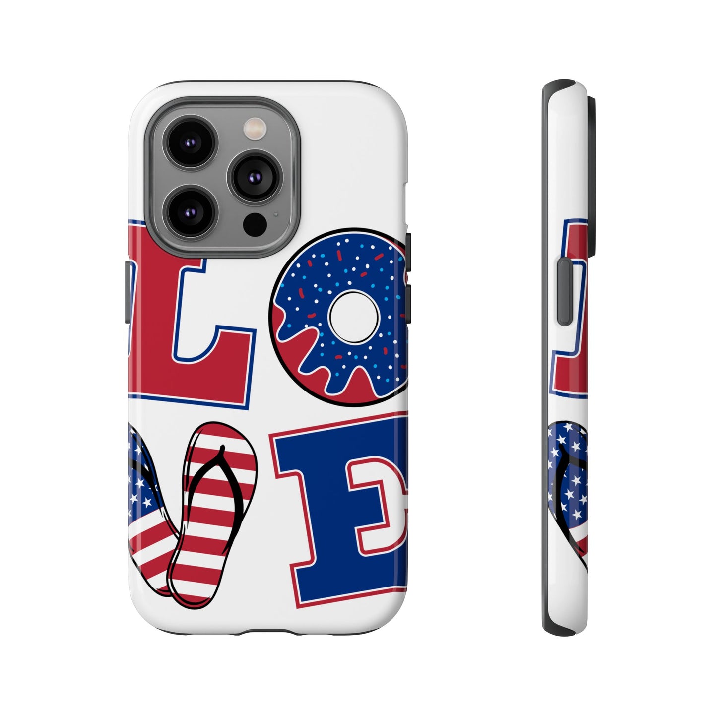 Patriotic "Love" Tough Case – American Flag Flip Flop & Donut Phone Cover