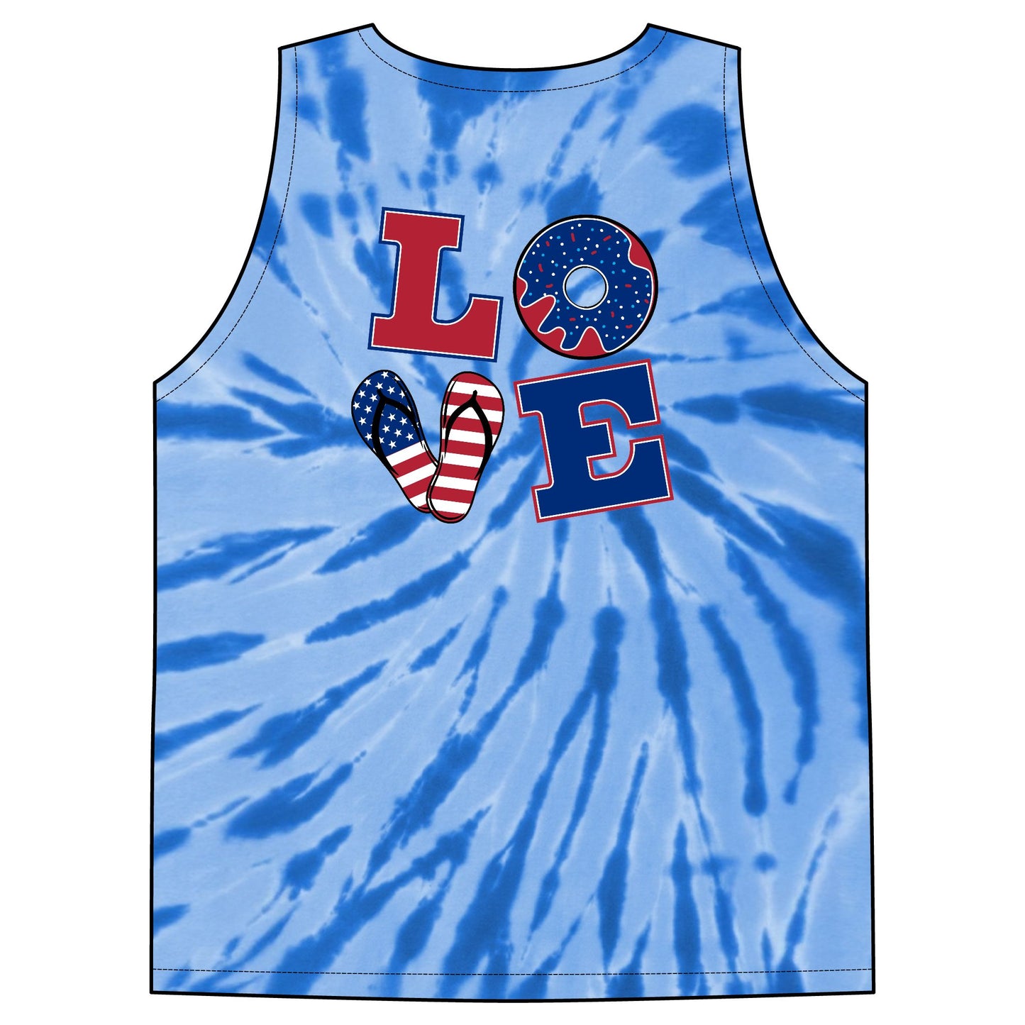 Tie-Dye Tank Top — Patriotic "LOVE" & Retro Logo Beach Vest