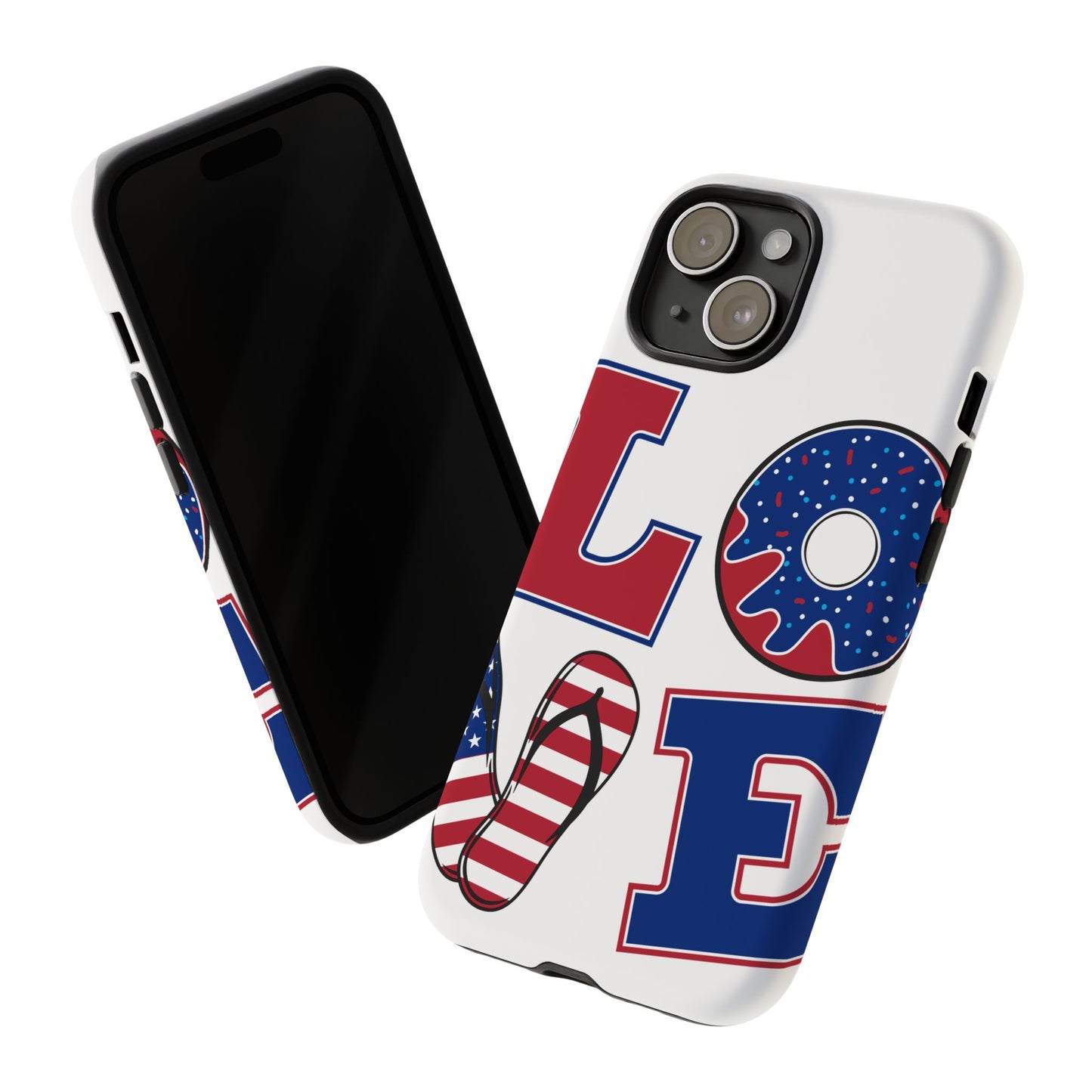 Patriotic "Love" Tough Case – American Flag Flip Flop & Donut Phone Cover
