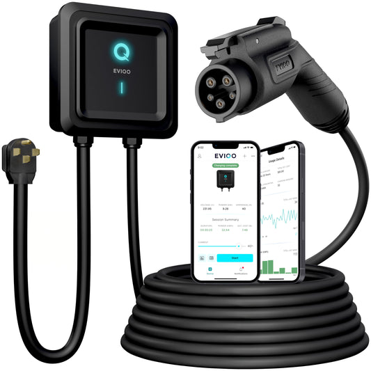 EVIQO Level 2 EV Charger, 48A (11.5kW), 240V, NEMA 14-50 Plug-in, J1772 for Non-Tesla EVs