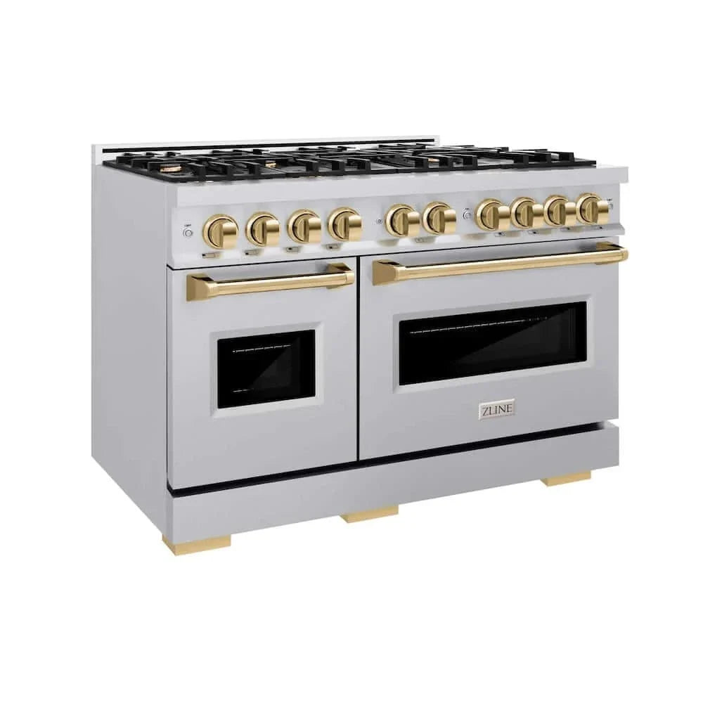 ZLINE 48" Dual Fuel Range, Gas Cooktop, Electric Convection Oven Stainless Steel, Gold CDRZ-48-G